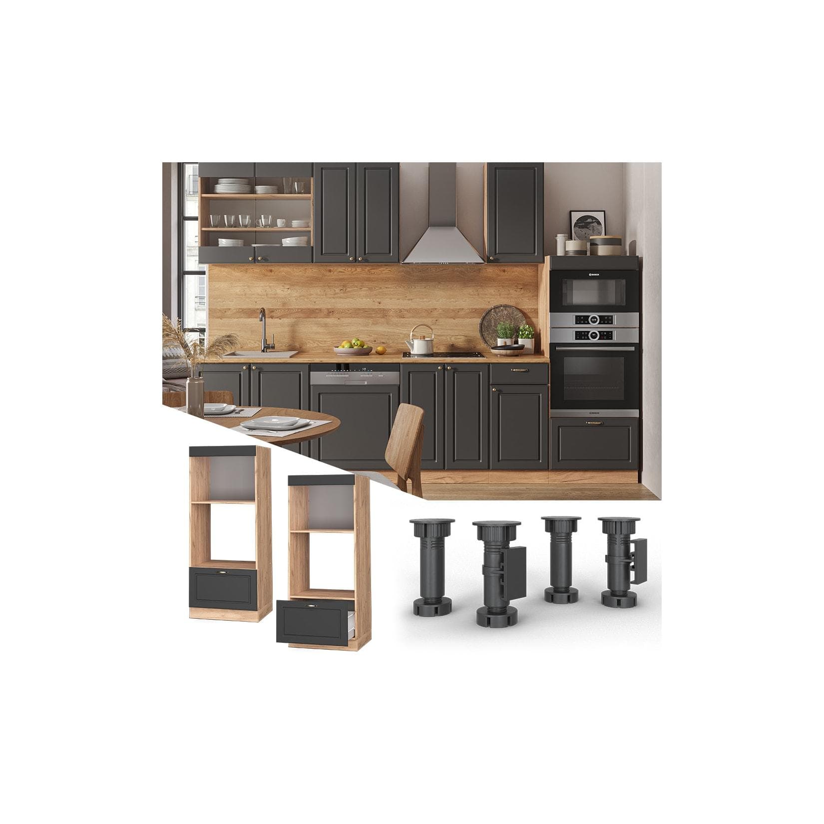 VICCO Mikrowellenschrank Landhaus Gold/Anthrazit Fame-Line