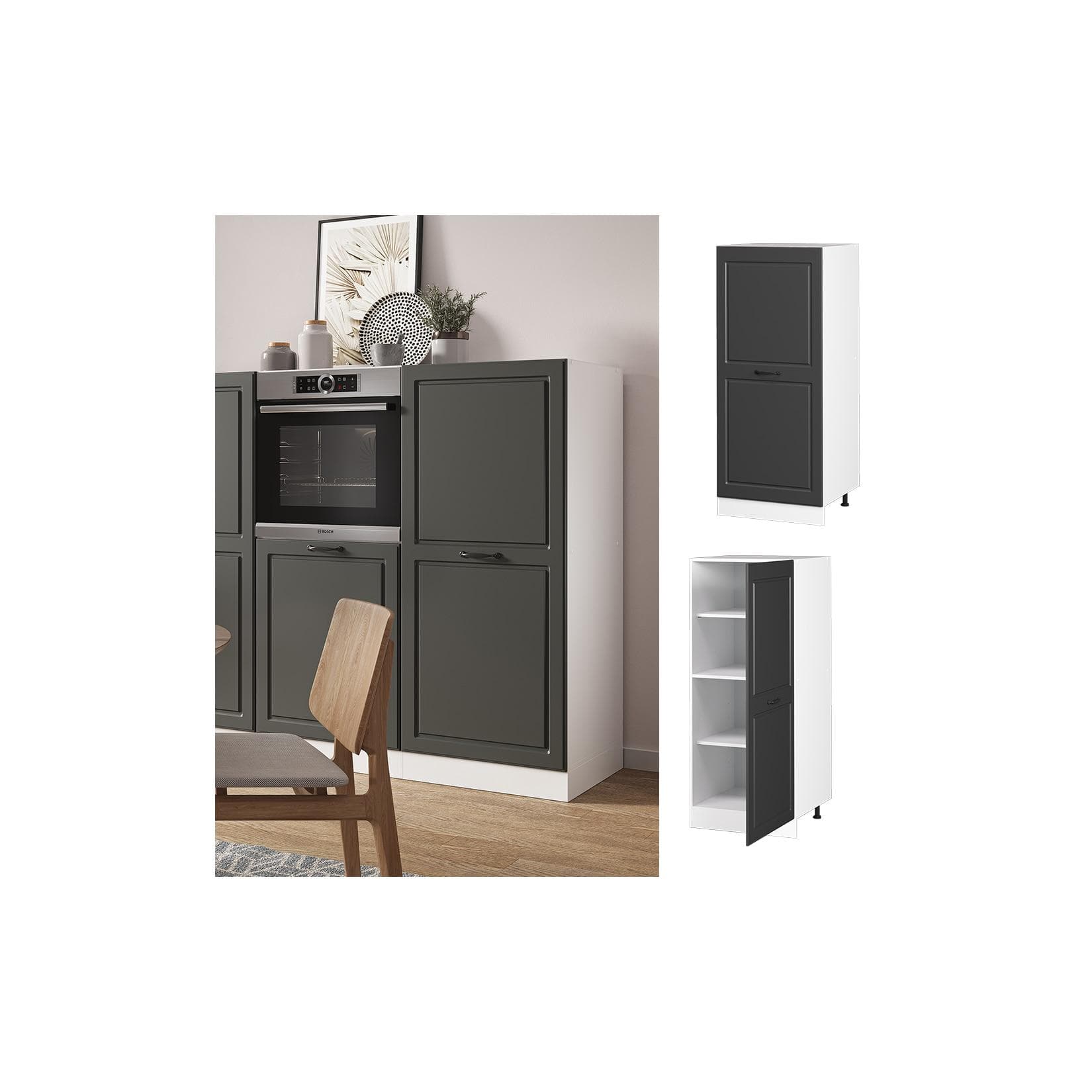 Vicco Backofenumbauschrank R-Line Landhaus Weiß Anthrazit 60 cm