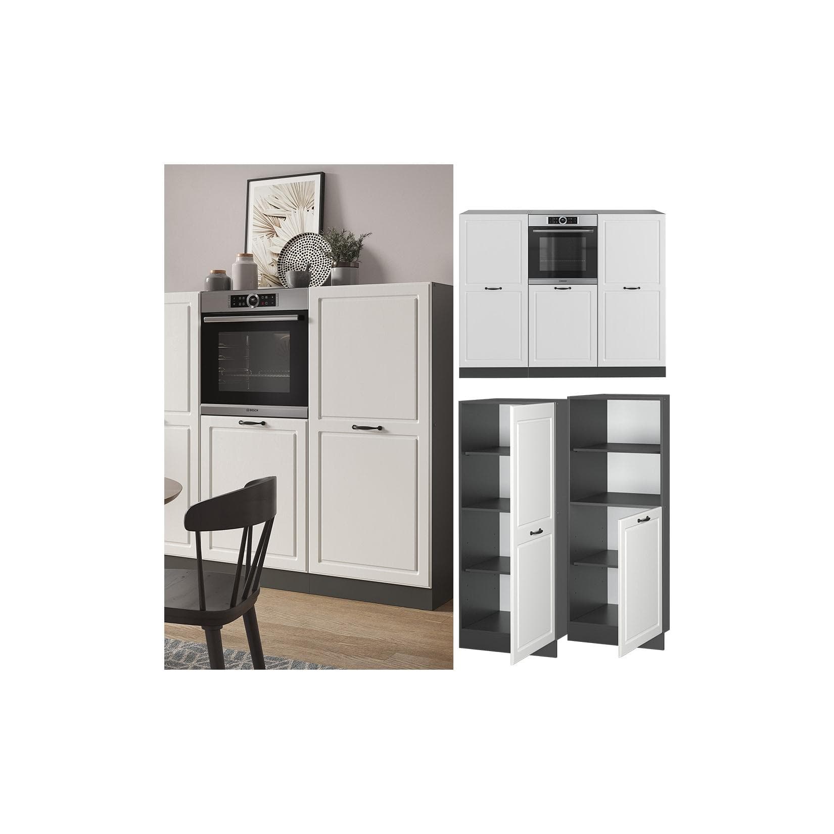 Vicco Küchenzeile R-Line Landhaus Anthrazit Weiß Backofen