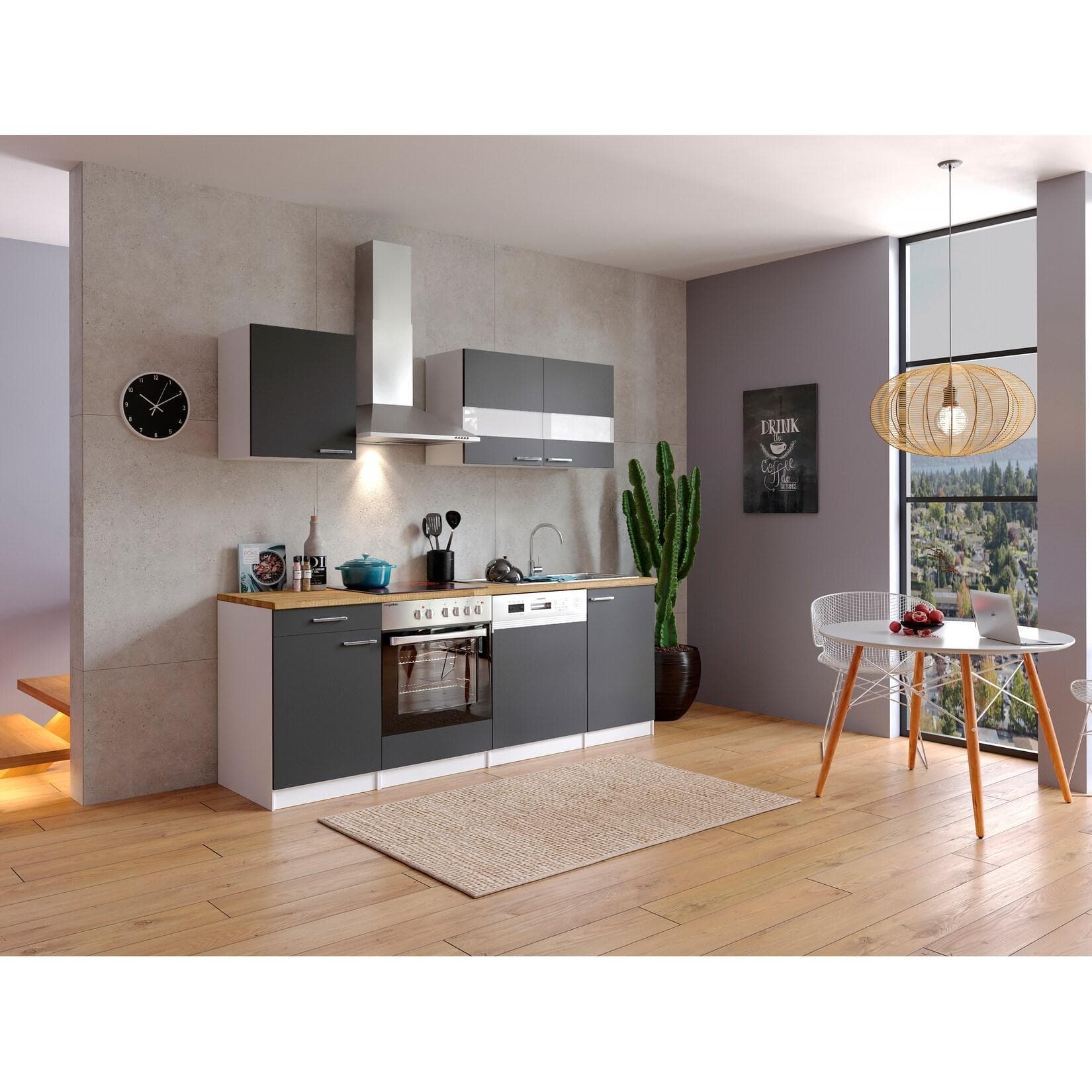 Respekta Küchenzeile KB220WGC 220 cm Weiß-Grau mit Soft-Close-Funktion