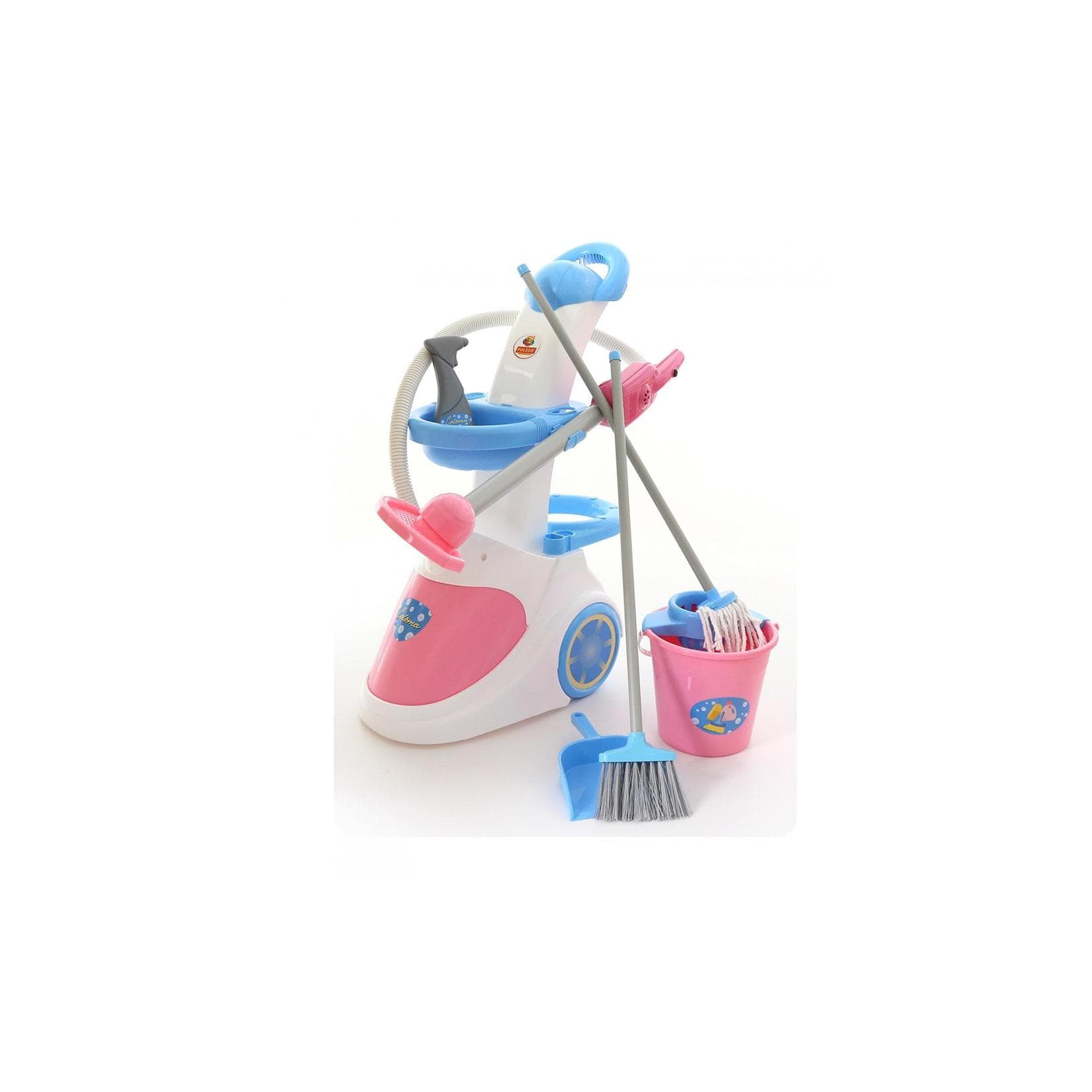 Polesie Spielzeug Putzwagen 59314 Staubsauger mit Sound, Eimer, Besen, Wischmopp Rosa
