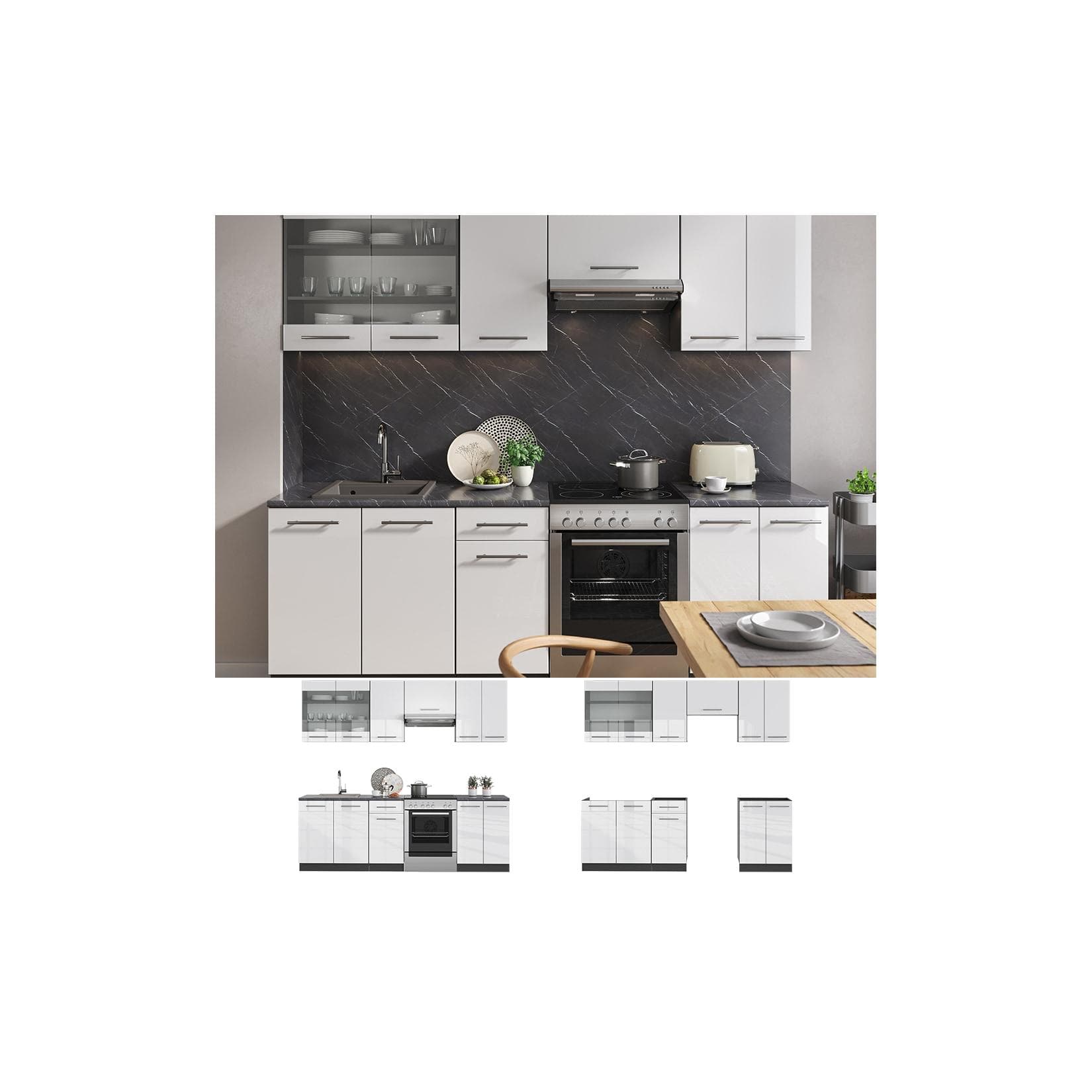 VICCO Küche Fame-Line Küchenzeile 240cm Weiß Hochglanz