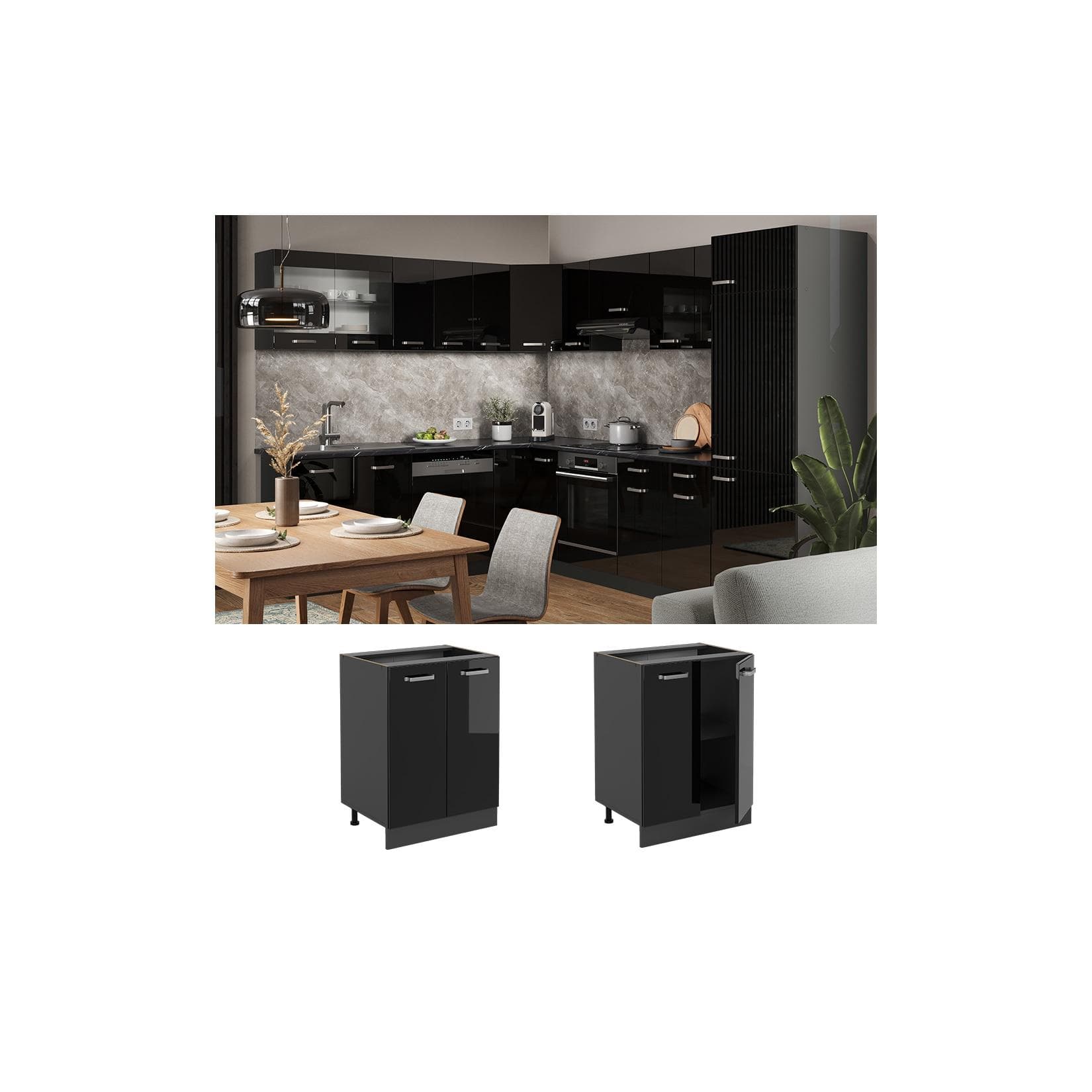 Vicco Unterschrank R-Line Schwarz Hochglanz Anthrazit Modern