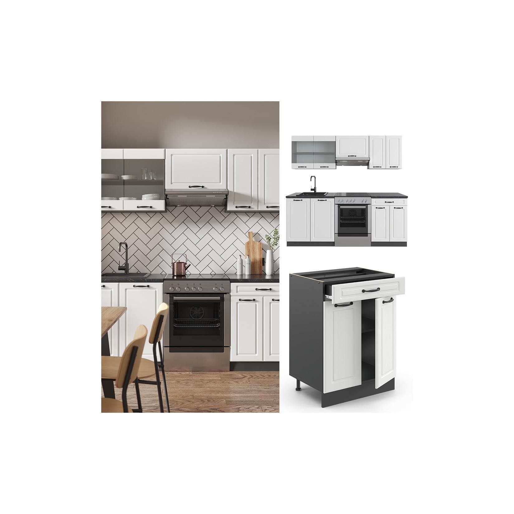 Vicco Küchenzeile R-Line 200 cm Einbauküche Landhaus Anthrazit