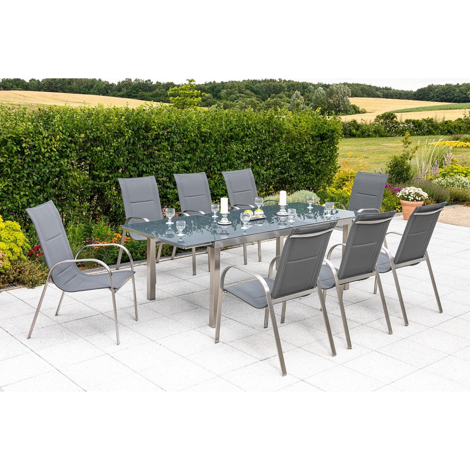Merxx Lucca Set 9tlg. Ausziehtisch mit 8 Sesseln