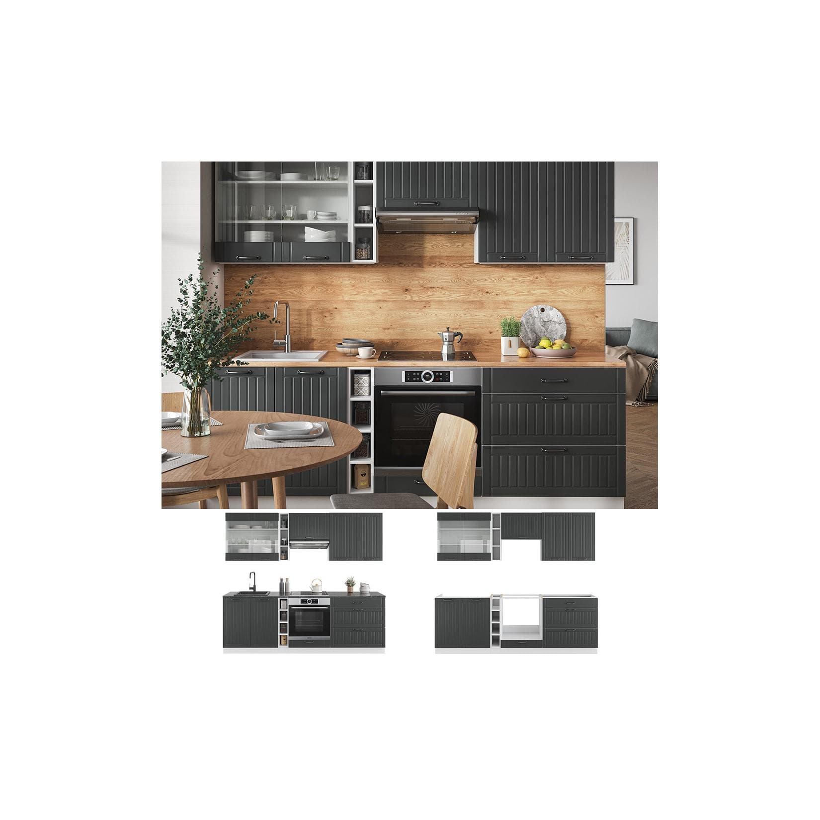 Vicco Küchenzeile Fame-Line Landhaus Weiß Dunkelgrau 235 cm