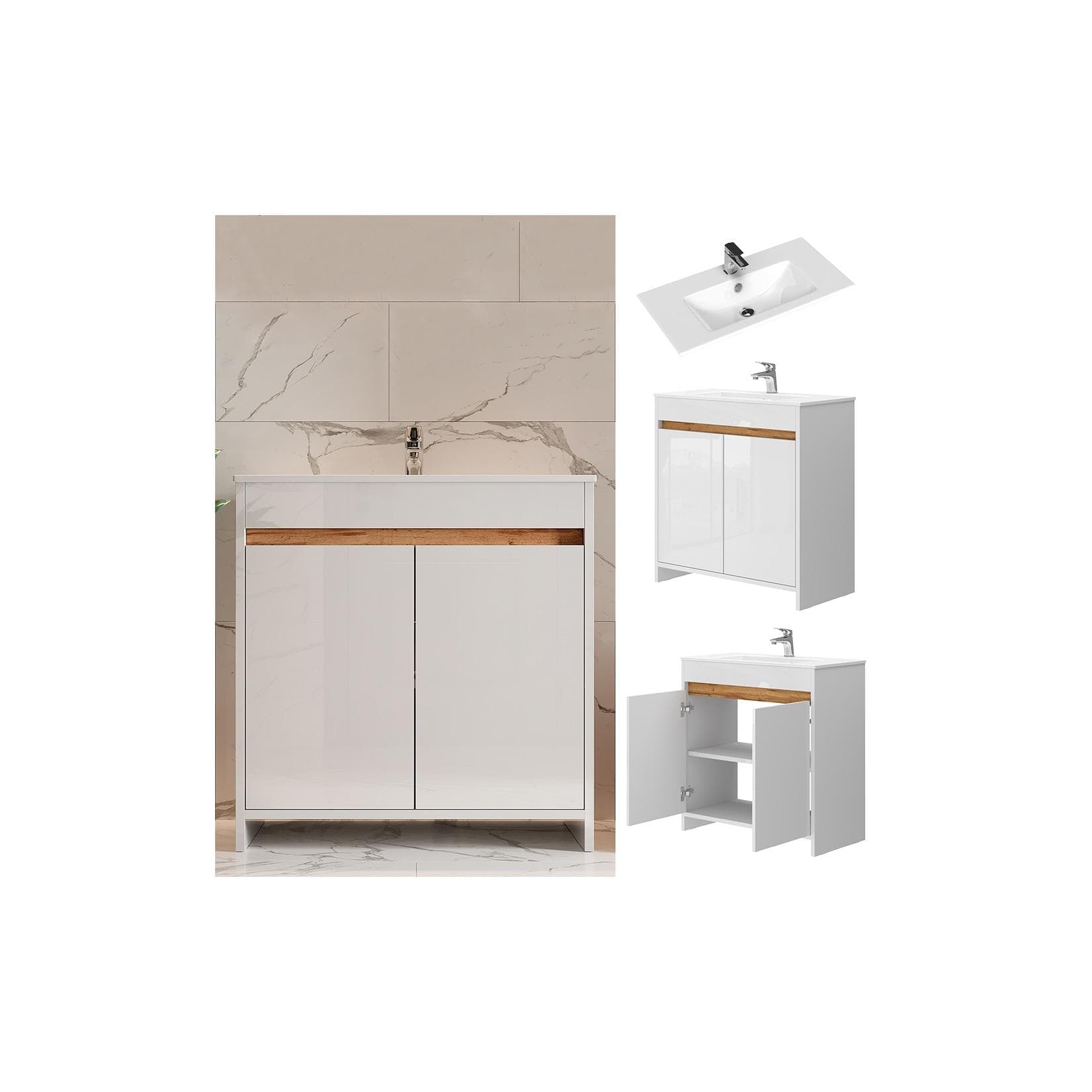 Vicco Waschbecken mit Unterschrank Lemgo 80 cm Weiß