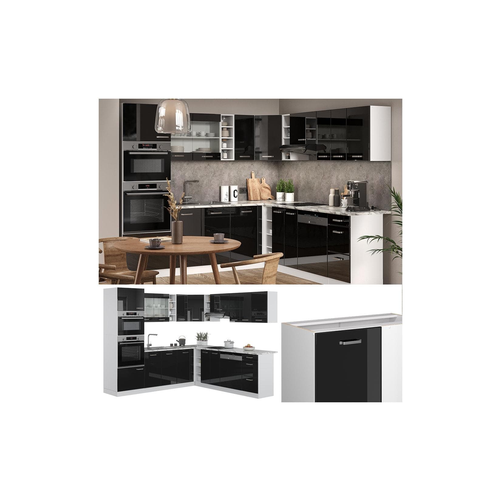 Vicco Eckküche R-Line Solid Weiß Schwarz Modern L-Form