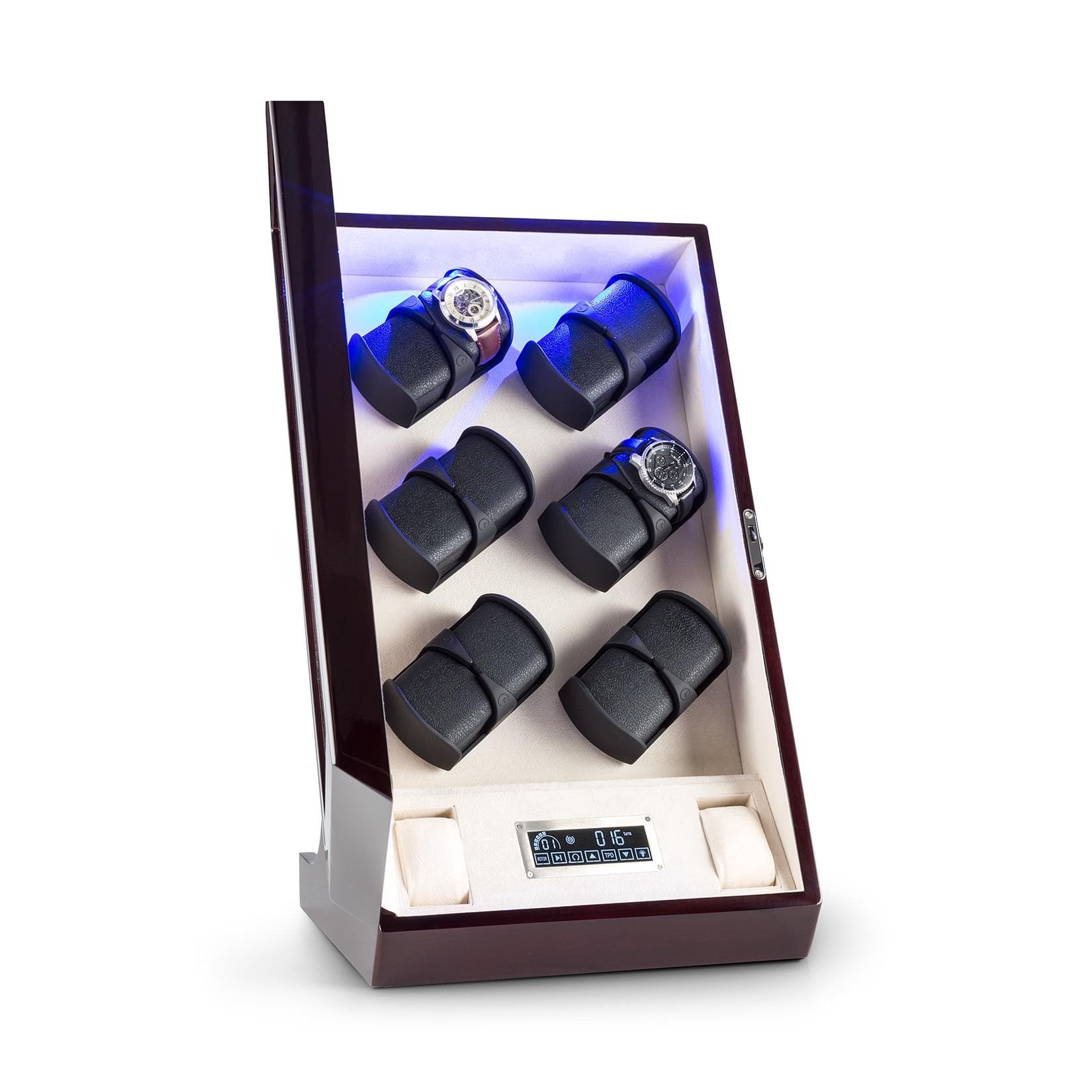 Klarstein Klingenthal Uhrenbeweger für 12 Uhren Mahagoni mit RGB-LED Touch