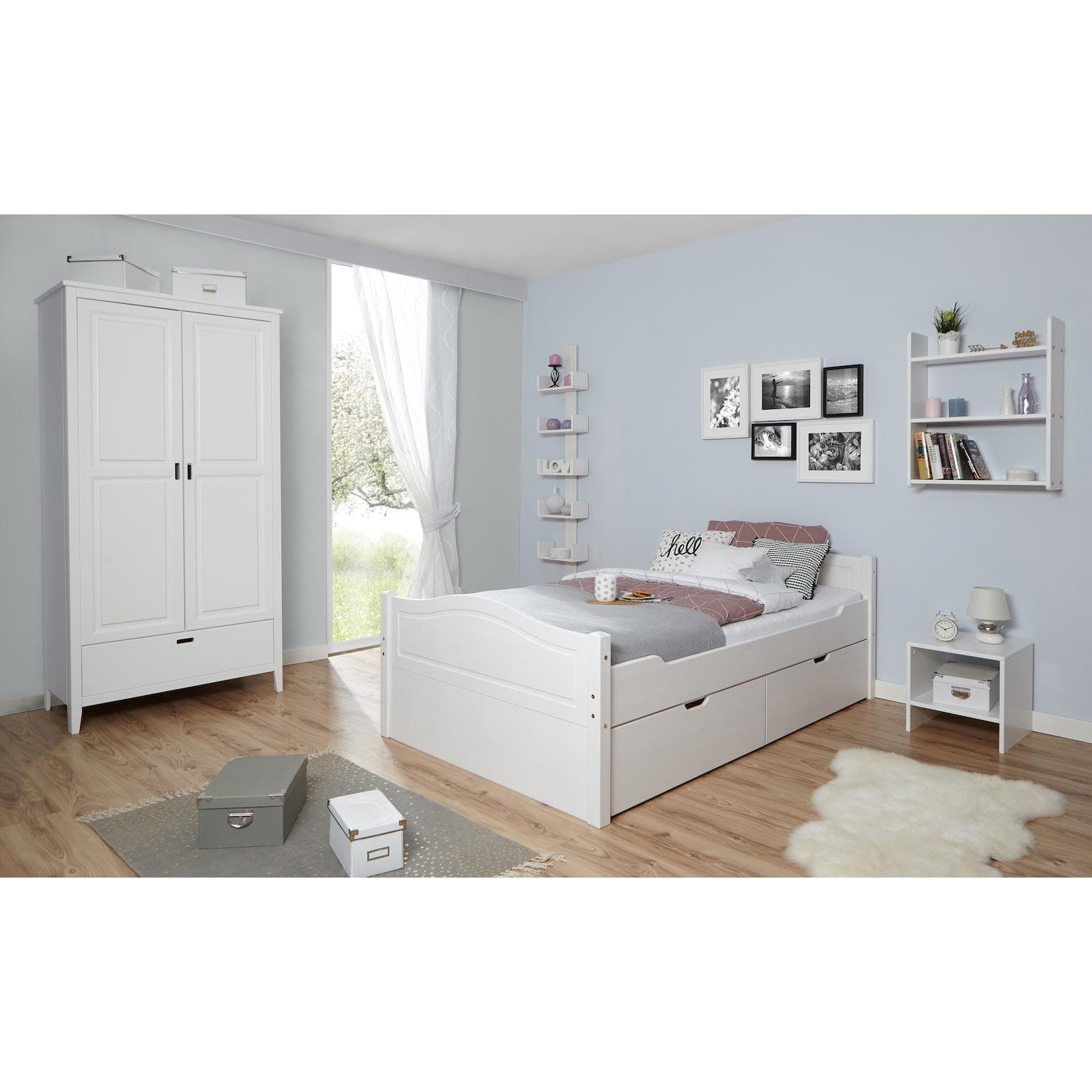 TiCAA Doppelbett "Leni" 140x200 mit 2 Schubkästen