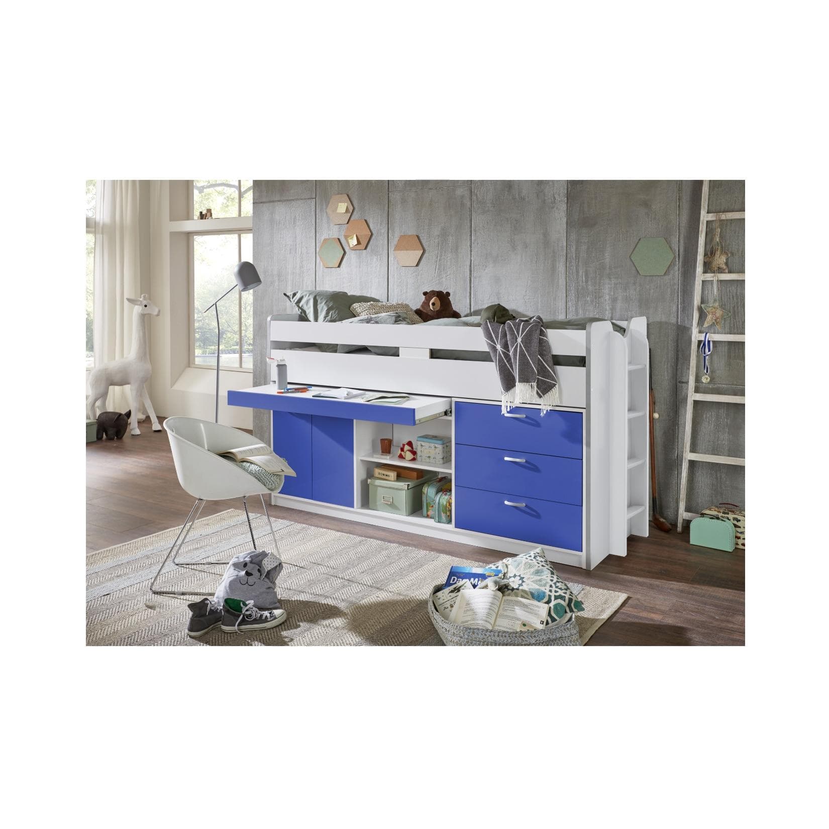 Hochbett mit Absturzschutz und Stauraum