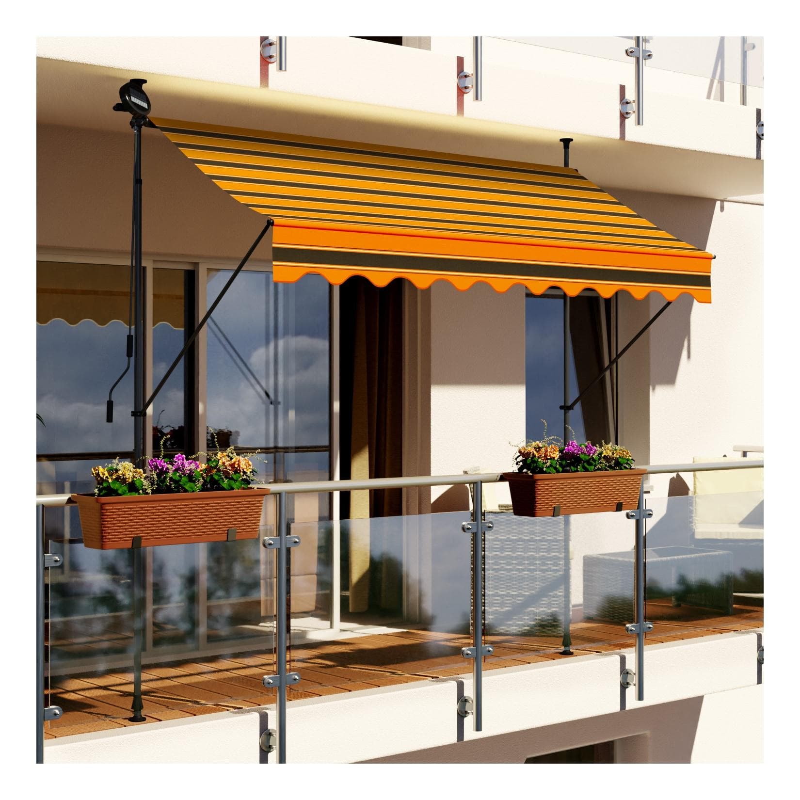 Swing&Harmonie LED - Markise mit Kurbel Klemmmarkise Balkonmarkise mit Beleuchtung und Solarmodul