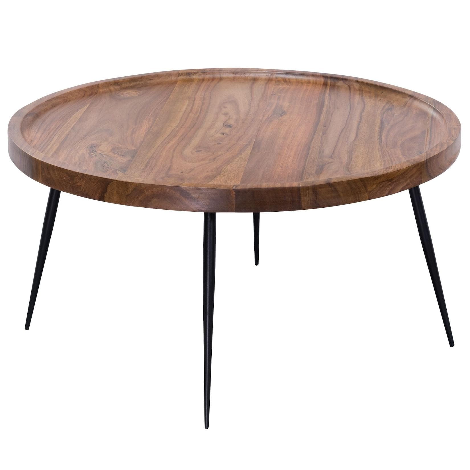 FineBuy Couchtisch Sheesham Massivholz Rund Ø 75 cm Metall Retro Industrial
