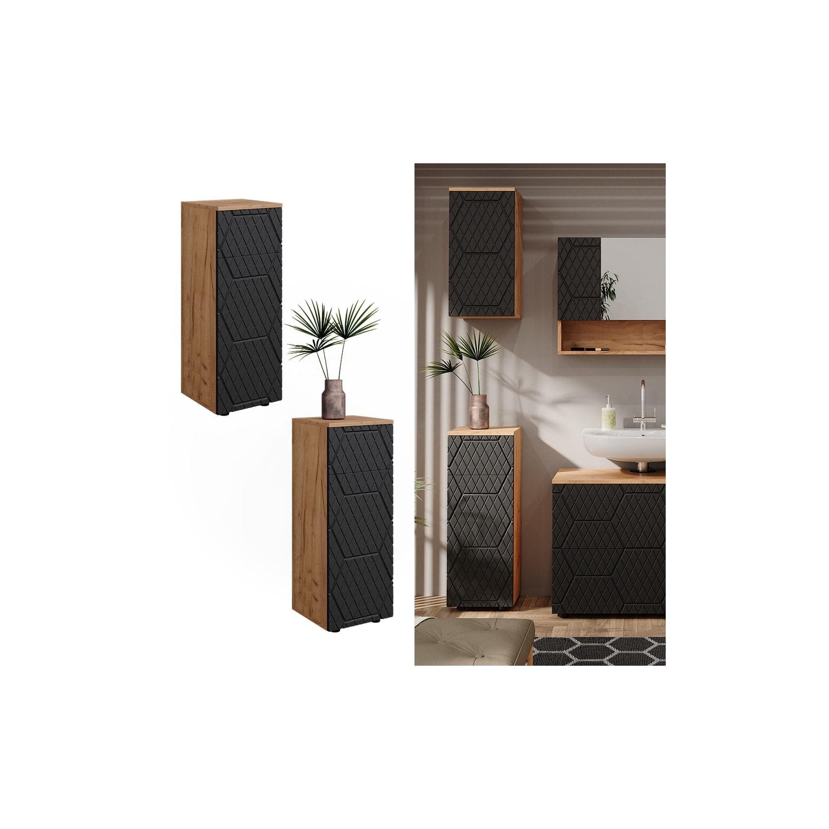 Vicco Midischrank Irma Anthrazit mit Wabenstruktur 1 Schublade 2 Fächer