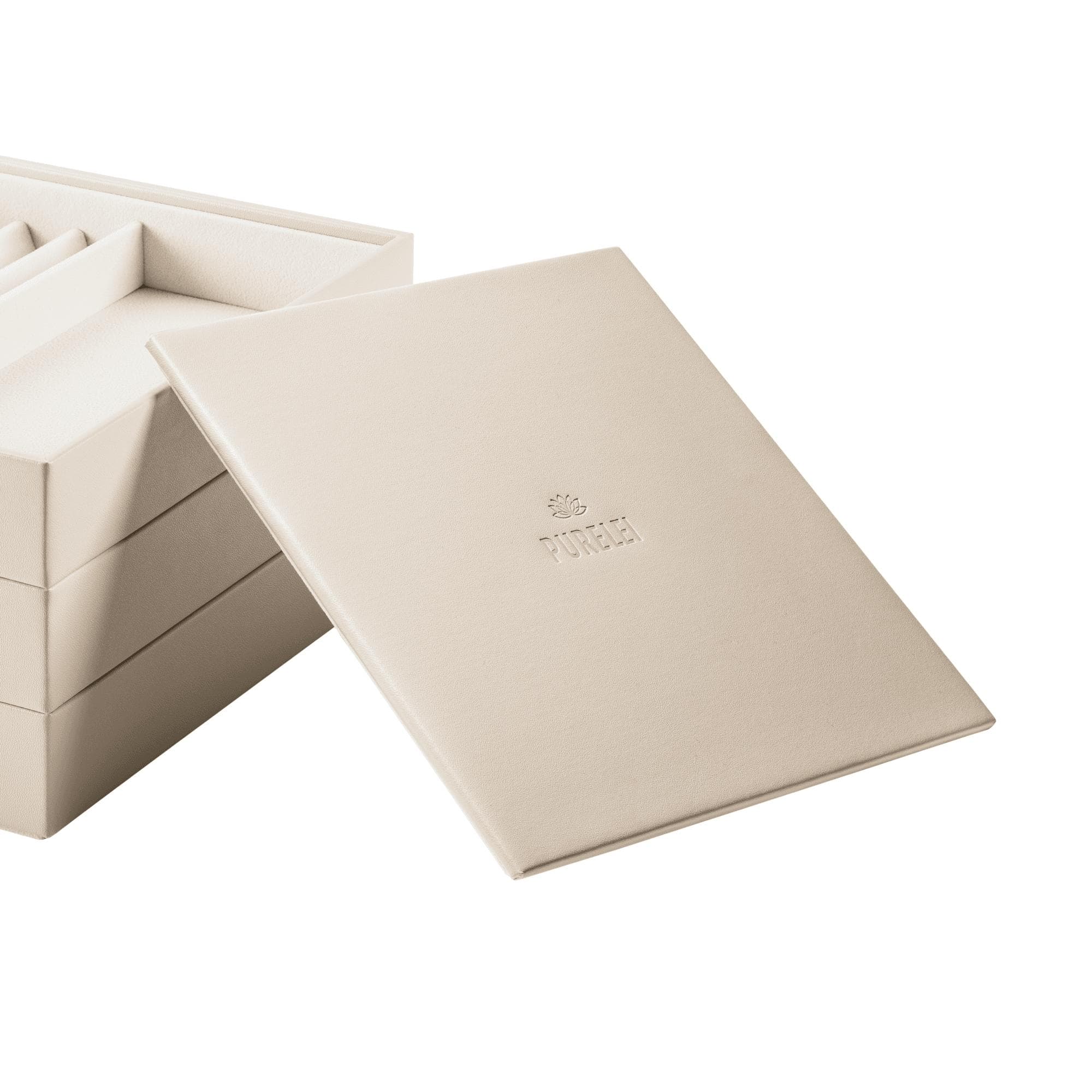 PURELEI Schmuckaufbewahrung Deckel Beige Kunstleder