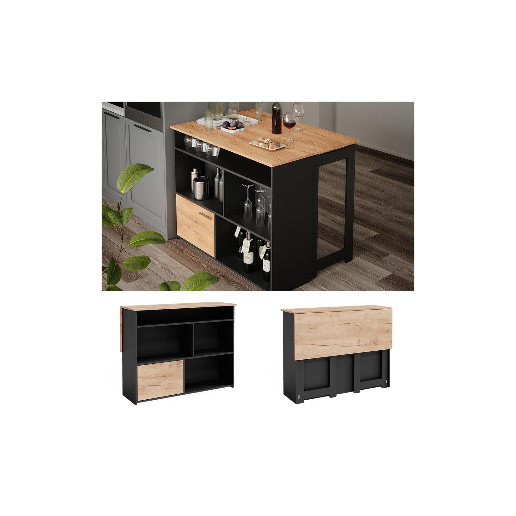 Vicco Bartisch Dominic Eiche Anthrazit mit Stauraum