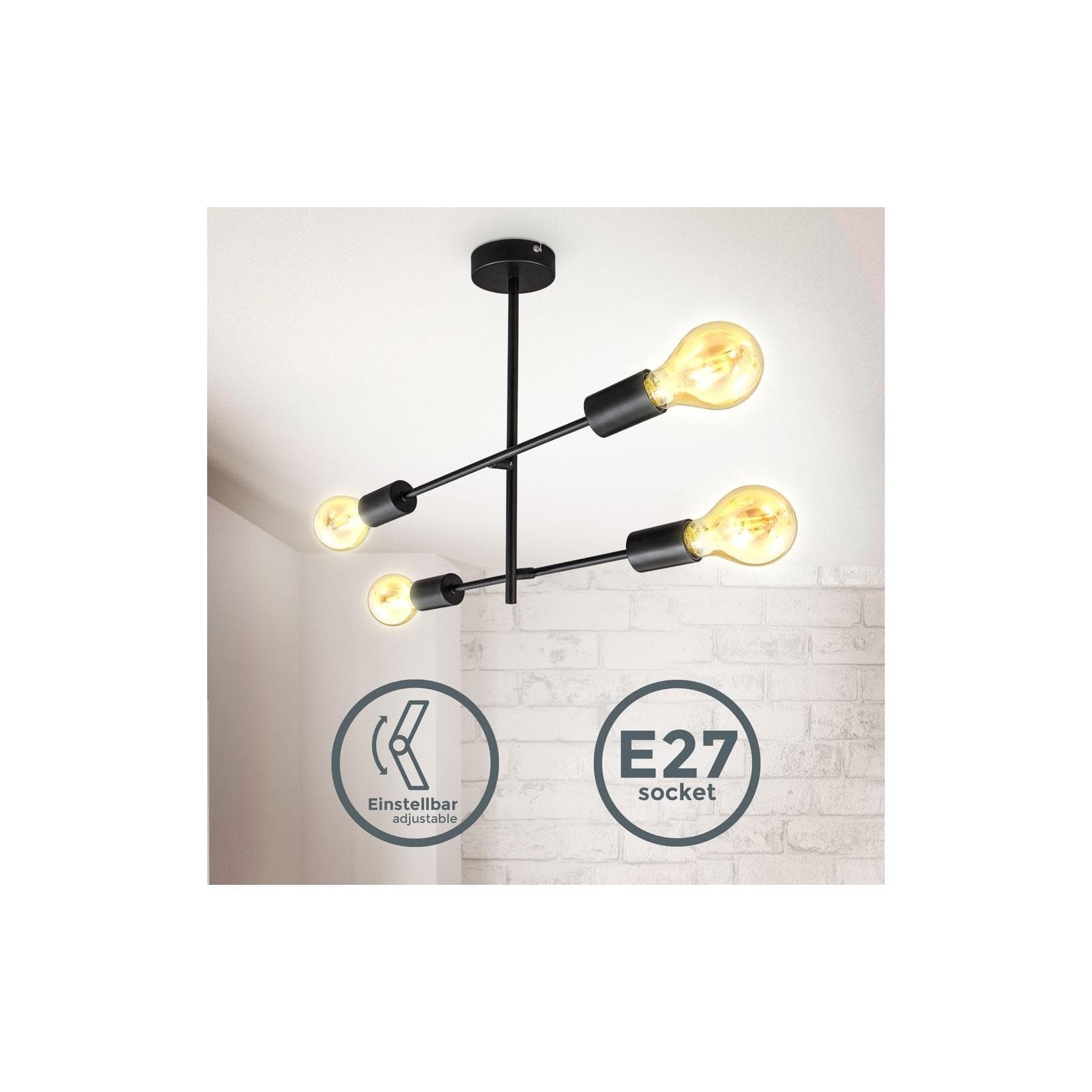 B.K.Licht Deckenleuchte BKL1343: Retro Metall-Schwarz, Schwenkbar