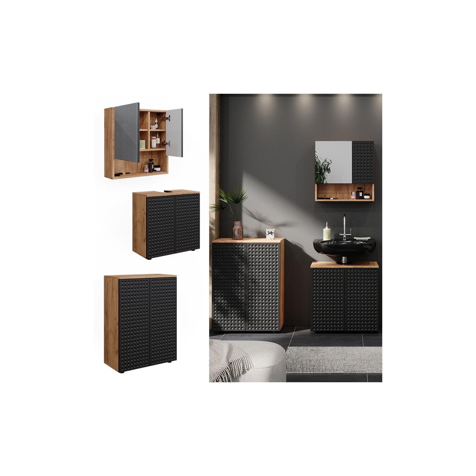 Vicco Irma Badmöbel-Set Goldkraft Eiche/Anthrazit mit Unterschrank