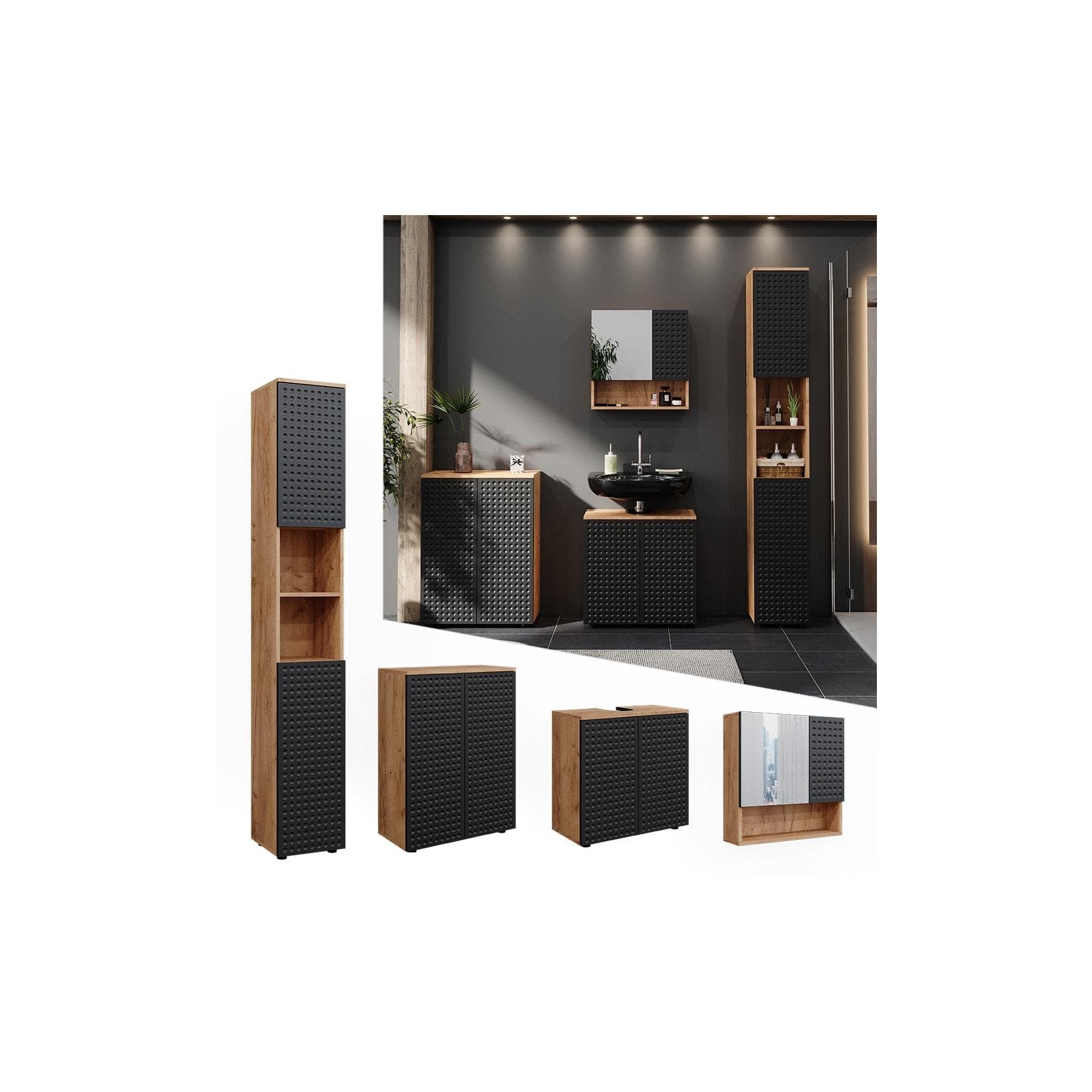 Vicco Irma Badmöbel-Set: Goldkraft Eiche/Anthrazit, 4 Teile