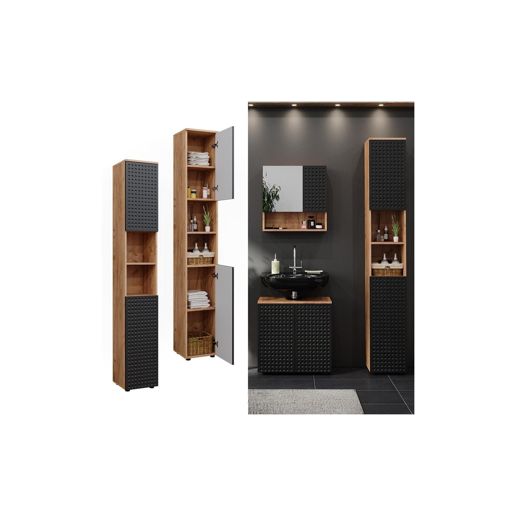 Vicco Hochschrank Irma Goldkraft Eiche Anthrazit Bad