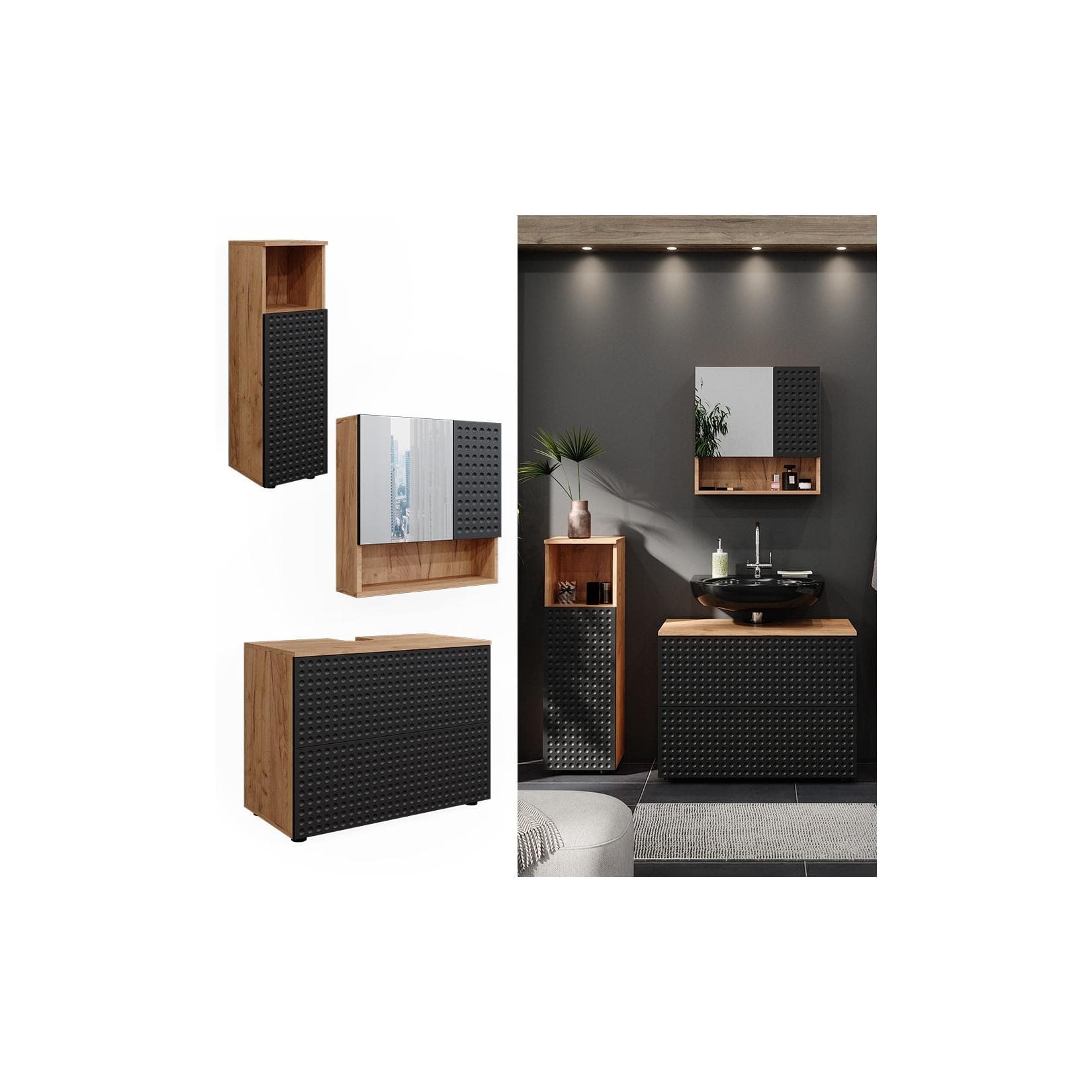 Vicco Irma Badmöbel-Set Goldkraft Eiche/Anthrazit mit Midischrank