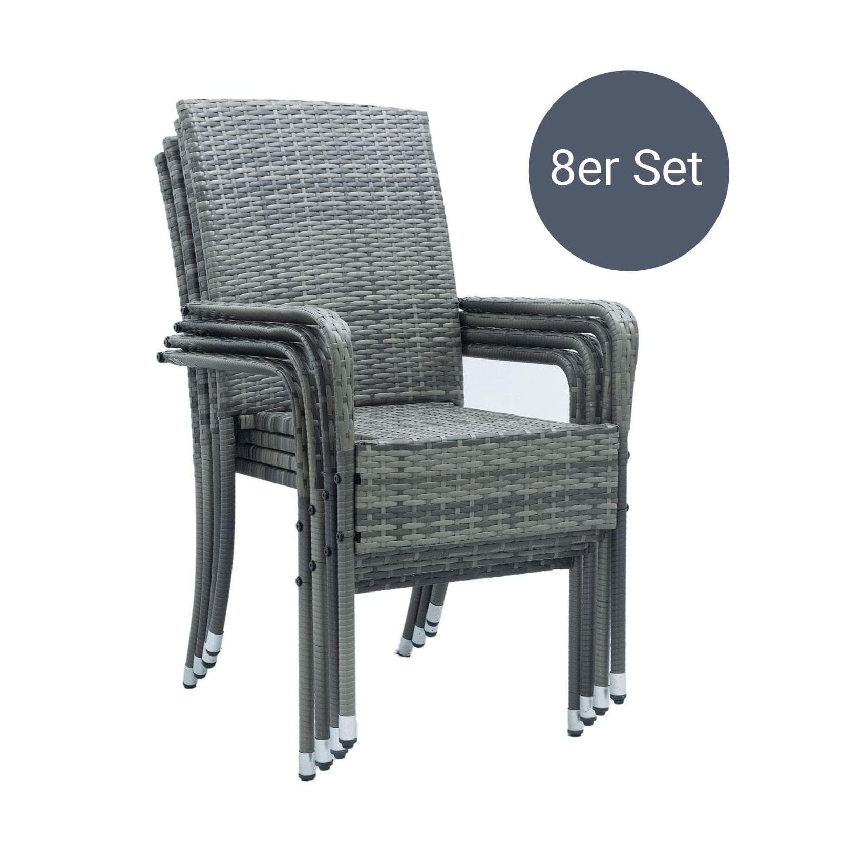 Juskys Gartenstuhl Yoro 8er Set Grau-meliert Polyrattan Stapelbar