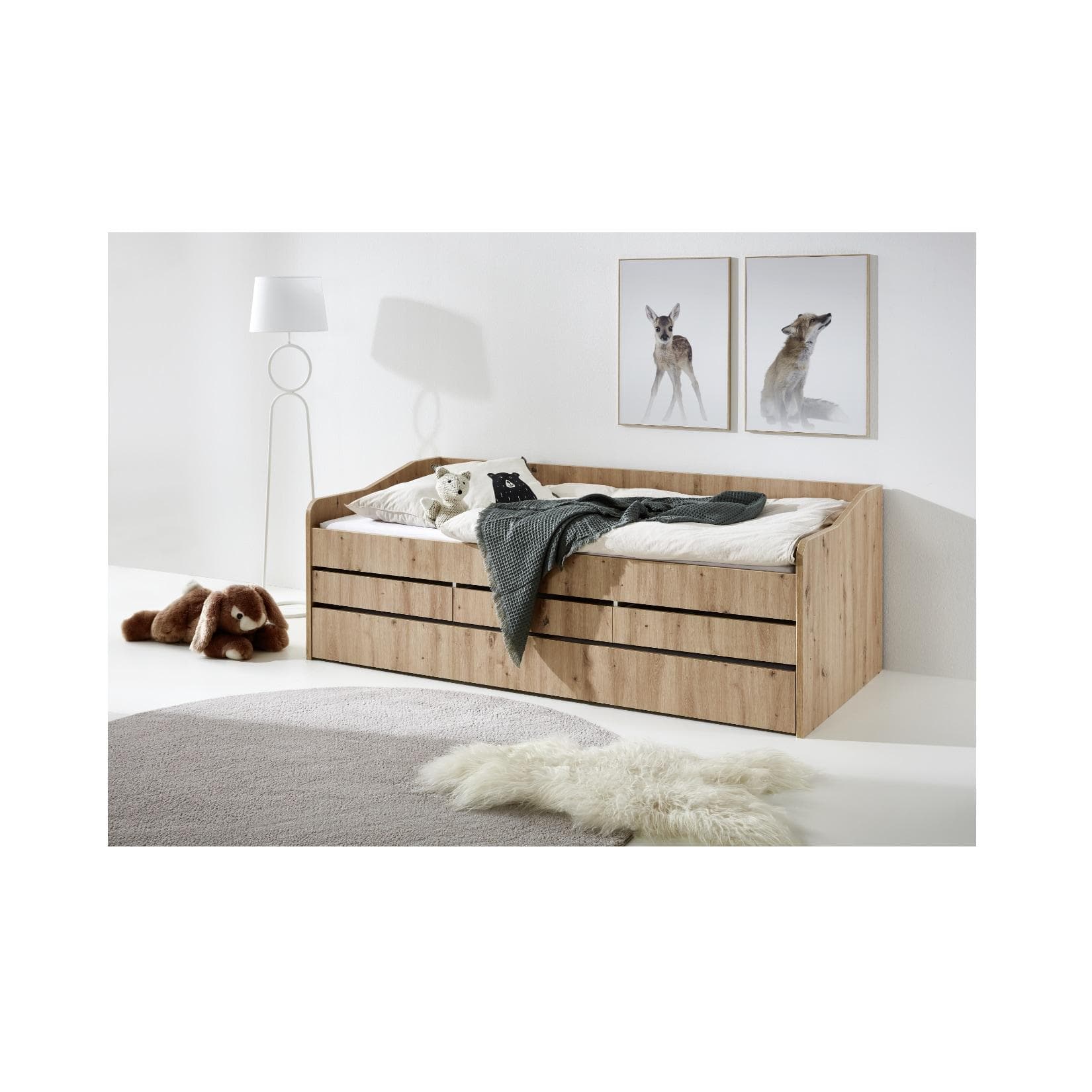 Relita Funktionsbett Jill 90x200 mit Stauraum Eiche Dekor