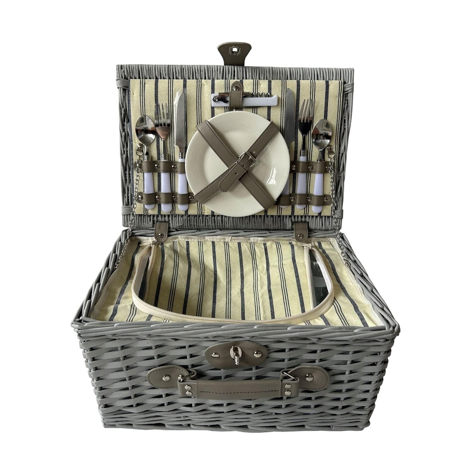 HTI-Living Picknickkorb Finie Grau: Klassisches Design mit Geschirr und Kühlfach