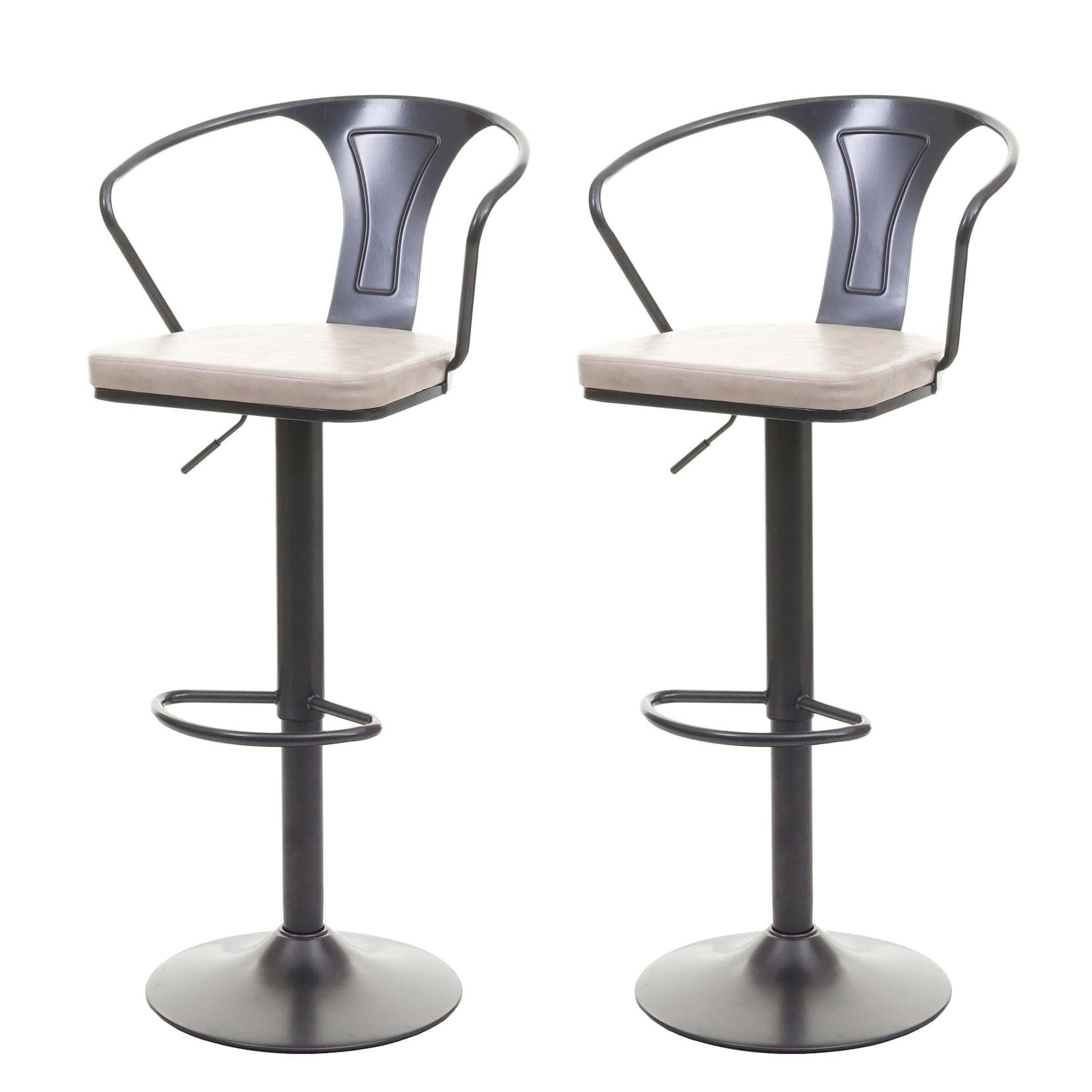 2er-Set Barhocker Industrial höhenverstellbar mit Armlehne Vintage Schwarz-Creme
