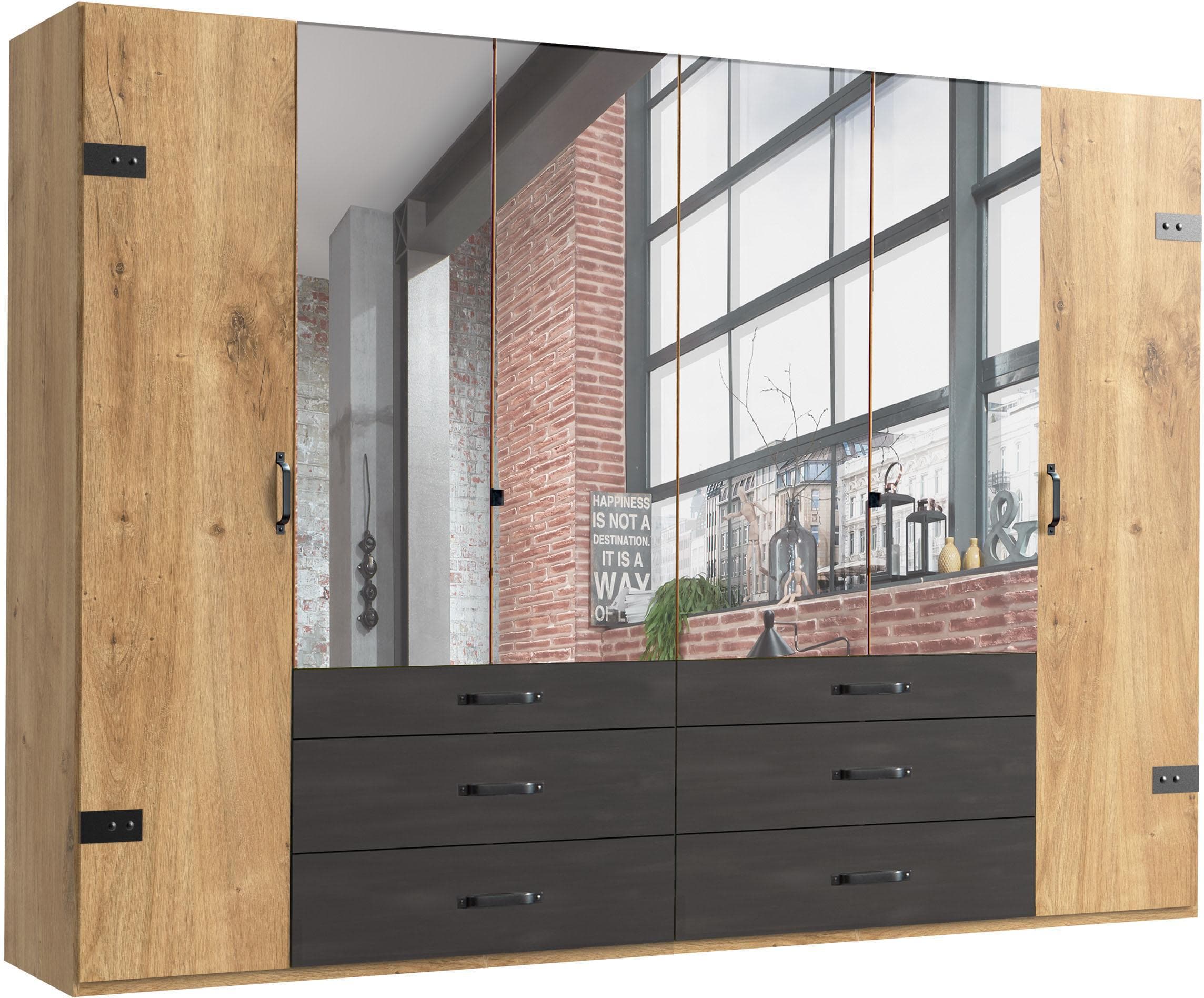 WIMEX Kleiderschrank Detroit 6-türig Beige Metall Vintage