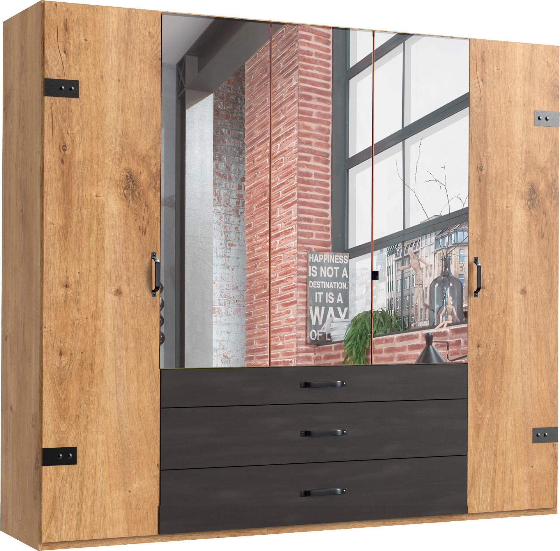 WIMEX Kleiderschrank Detroit Beige Metall 5-Türer mit Schubladen