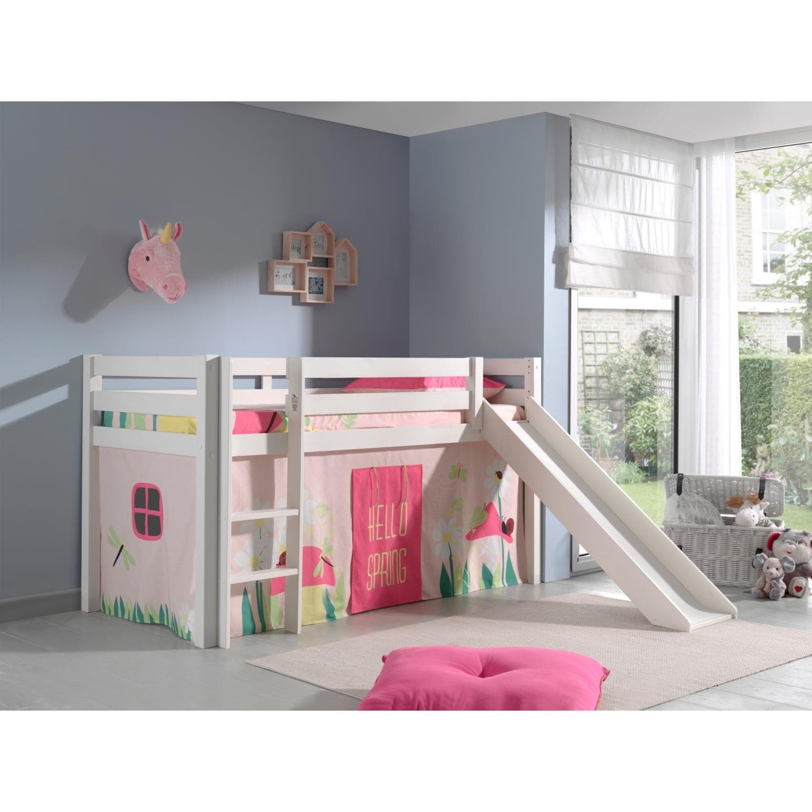 Vipack Spielbett Pino Rutsche Weiß Kiefer Massiv Vorhang Spring