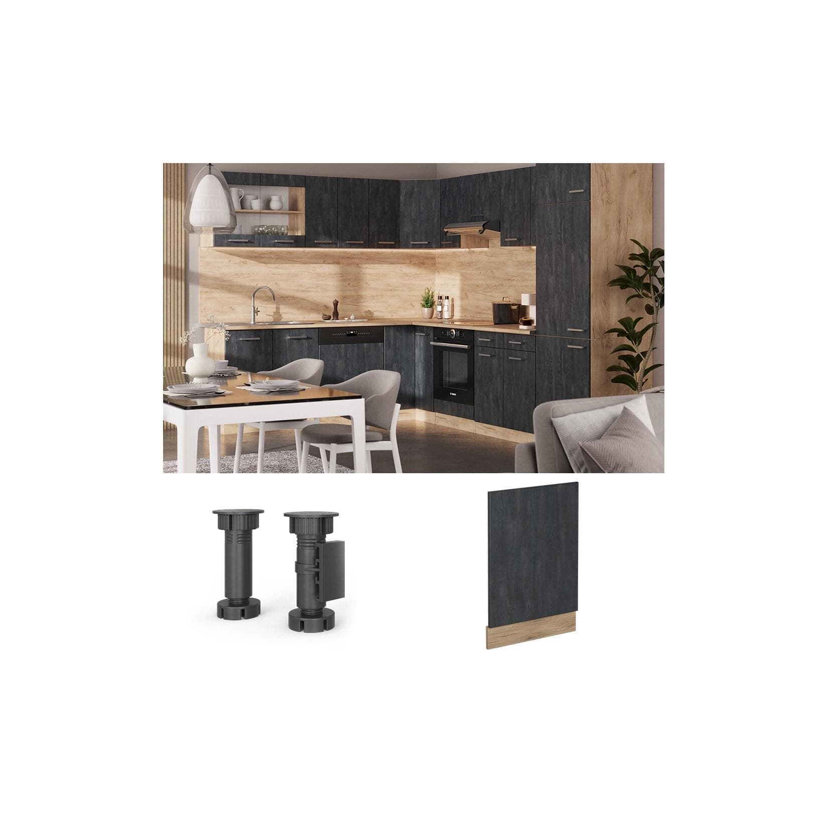 Vicco Geschirrspülerblende R-Line Schwarz Beton Eiche 45 cm mit Arbeitsplatte