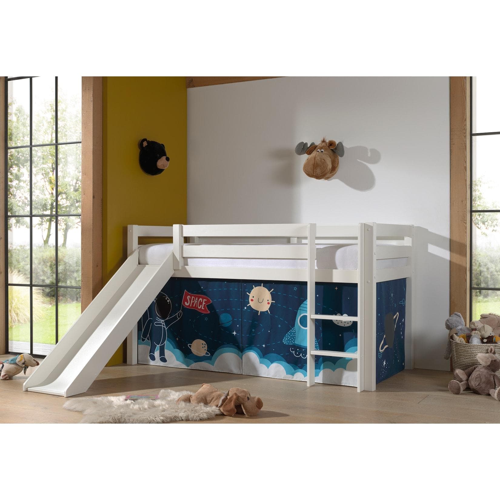VIPACK Spielbett Pino Hochbett mit Rutsche Weiß Kiefer massiv