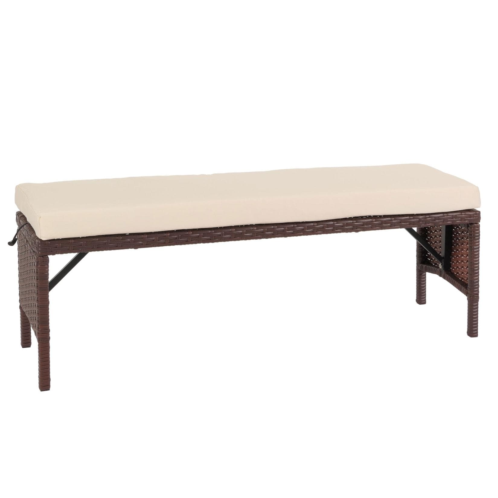 MCW Poly-Rattan Sitzbank 112cm Braun Creme Kissen Gartenbank