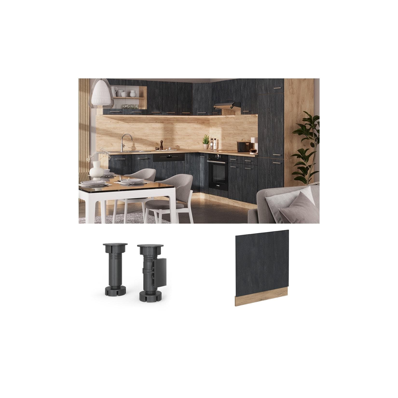 Vicco Geschirrspülerblende R-Line Schwarz Beton Eiche