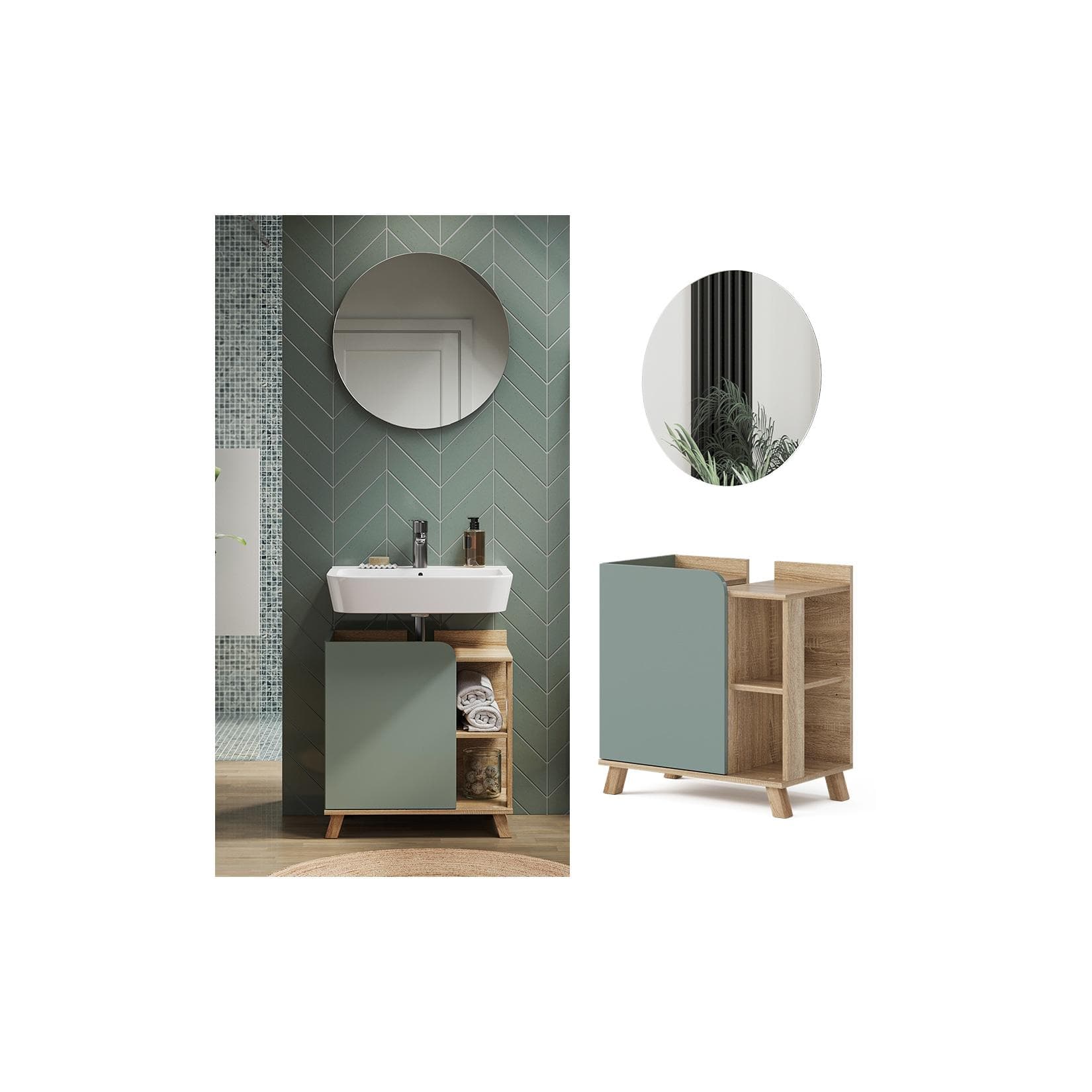 VICCO Badmöbel-Set Karen 2-teilig Sonoma Mintgrün Blau-Grau