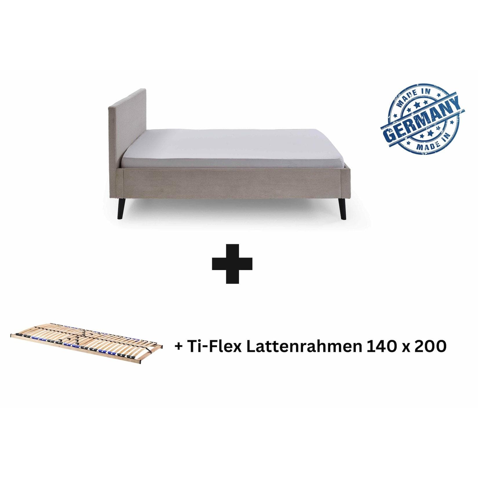 Polsterbett 140x200 Viola Bettgestell mit Kopfteil Beige