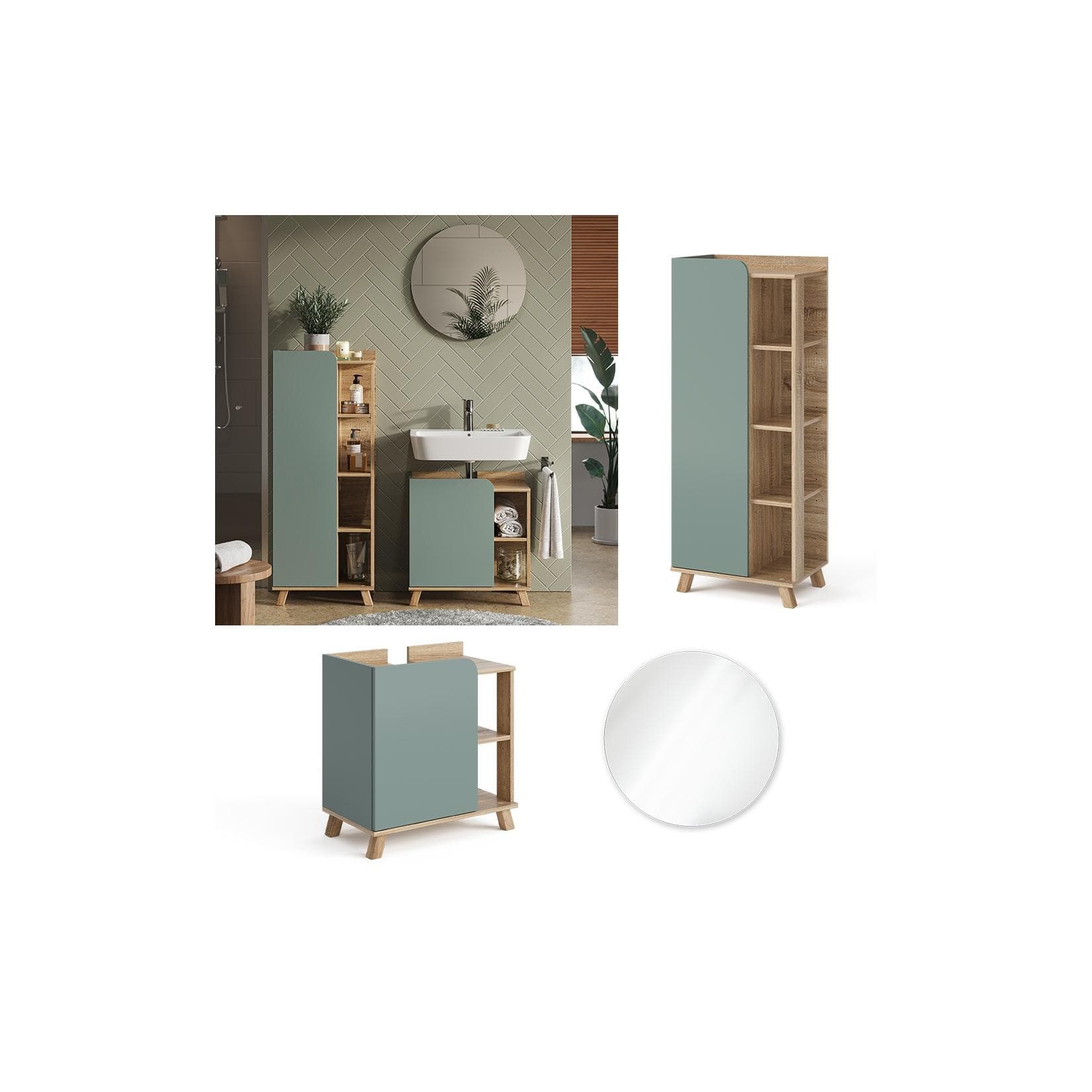 Vicco Badmöbel-Set Karen 3-teilig Sonoma Mintgrün