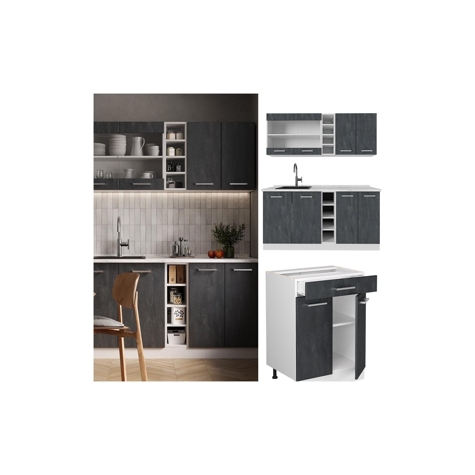 Vicco Singleküche R-Line 160 cm Schwarz Weiß Modular