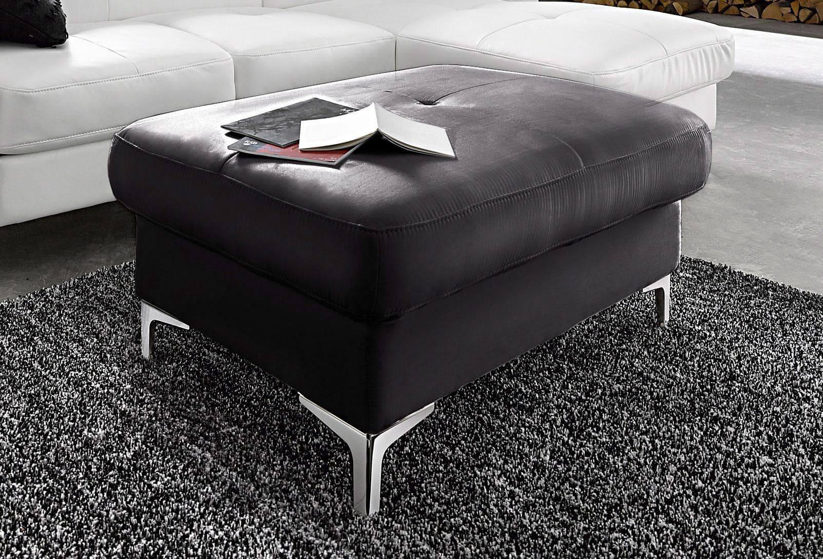 COTTA Hocker Sammy Schwarz Leder Polsterhocker