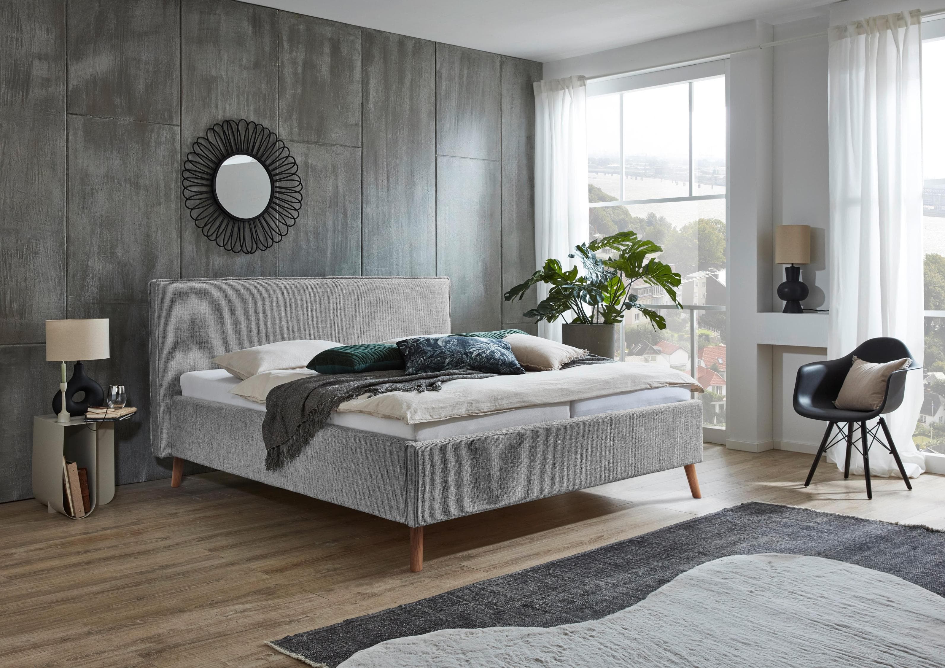 MEISE.MÖBEL Polsterbett Riva Beige mit Massivholzfüßen