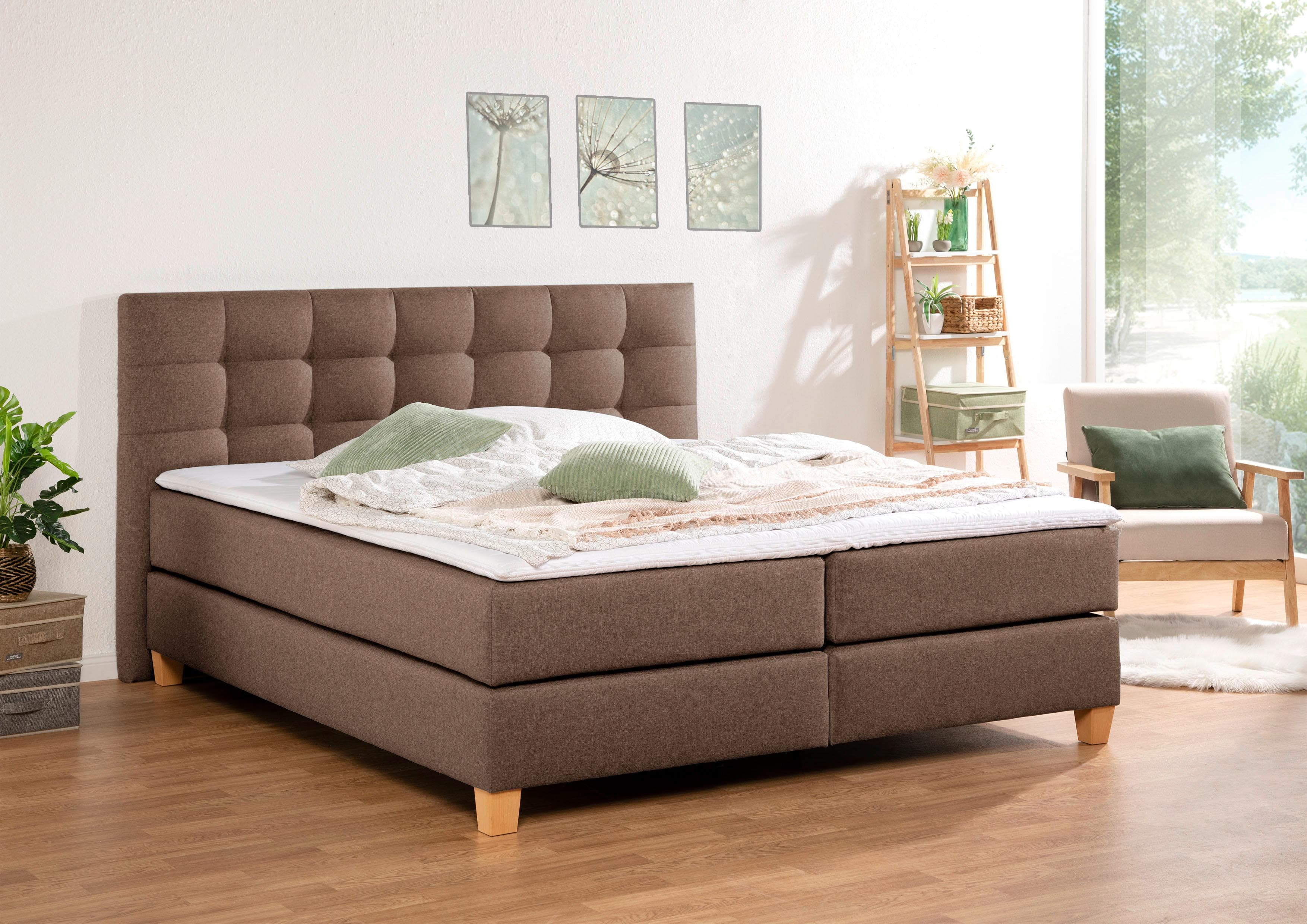 Boxspringbett HOME AFFAIRE Moulay Braun mit Topper