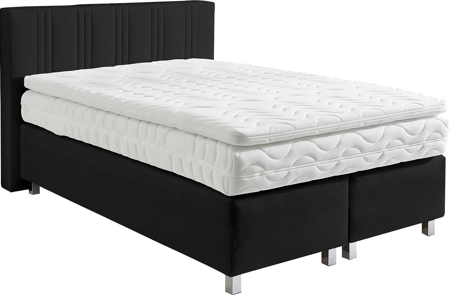 Westfalia Schlafkomfort Boxspringbett Schwarz mit Kaltschaum-Topper