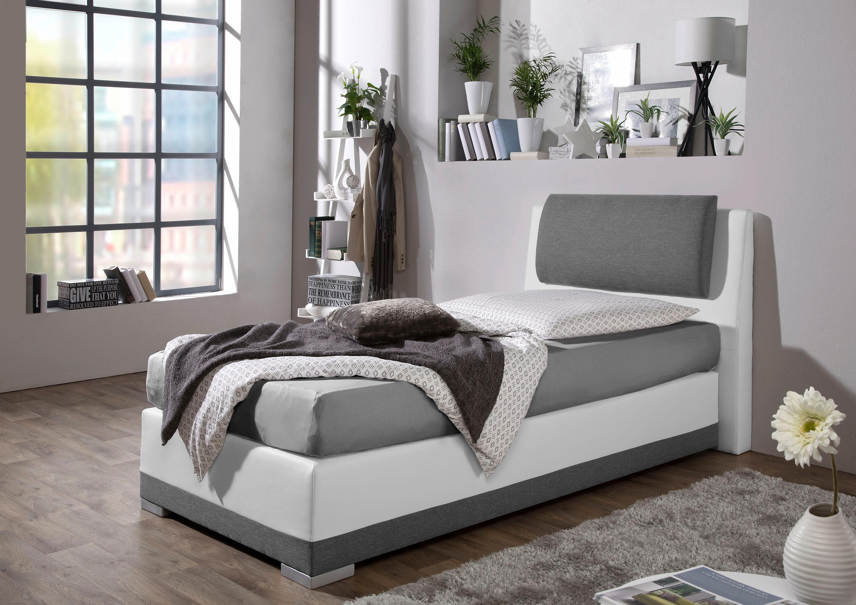 Boxspringbett MAINTAL Grau Weiß Verstellbare Kopfstütze