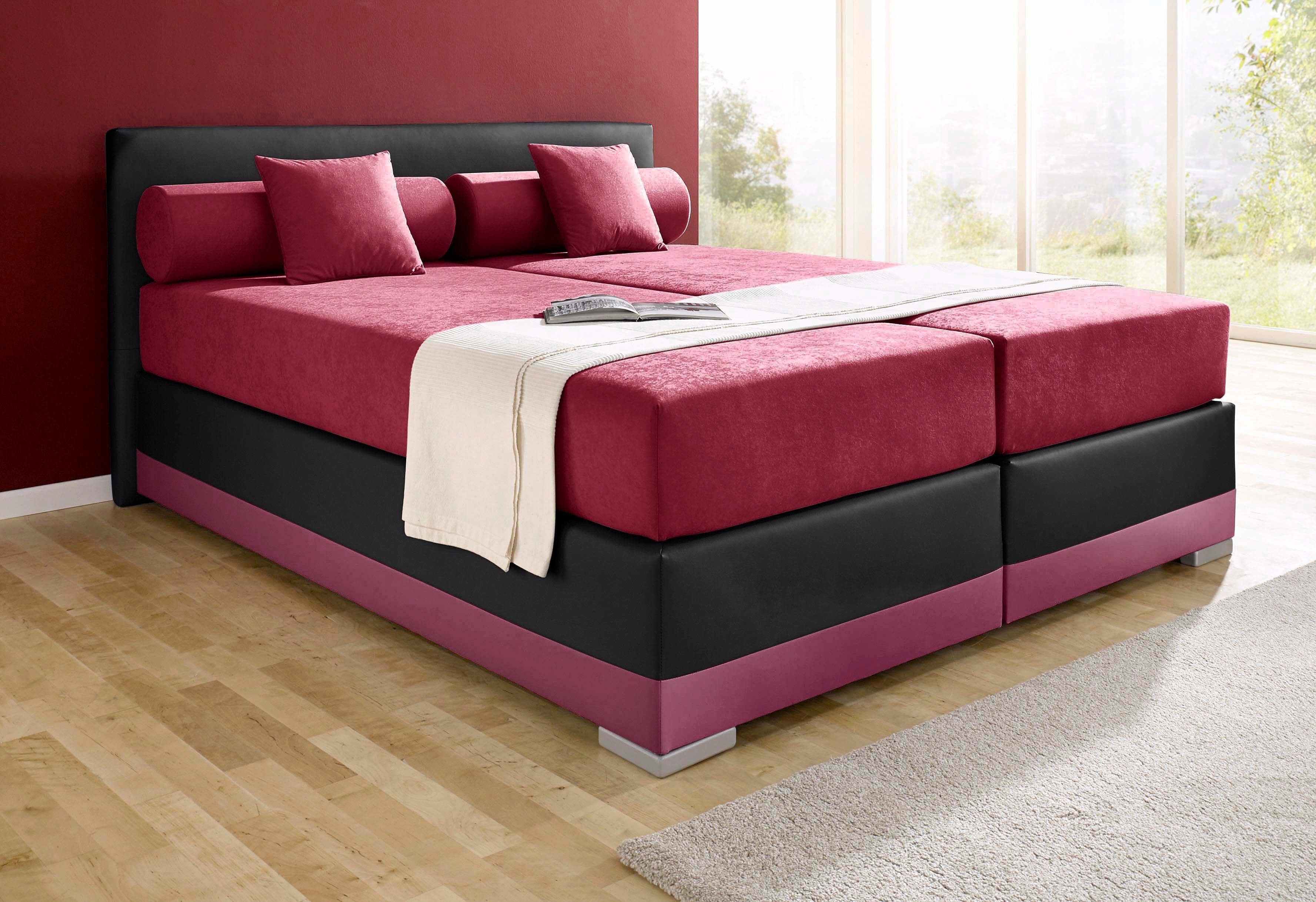 Boxspringbett MAINTAL Lago Bordeauxrot-Schwarz mit Bonnell-Federkern