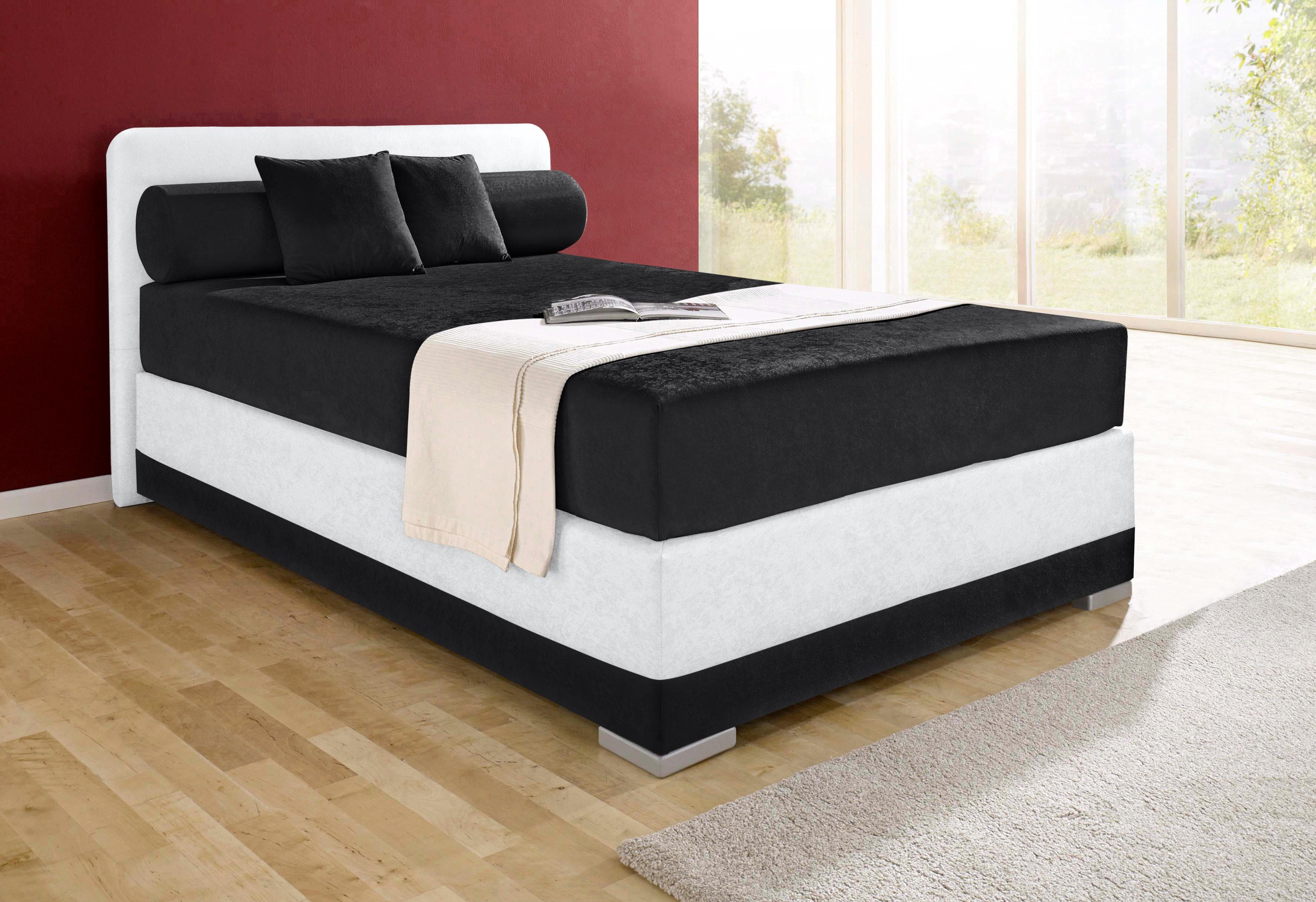 Boxspringbett MAINTAL Lago Schwarz-Weiß mit Bonnell-Federkernmatratze