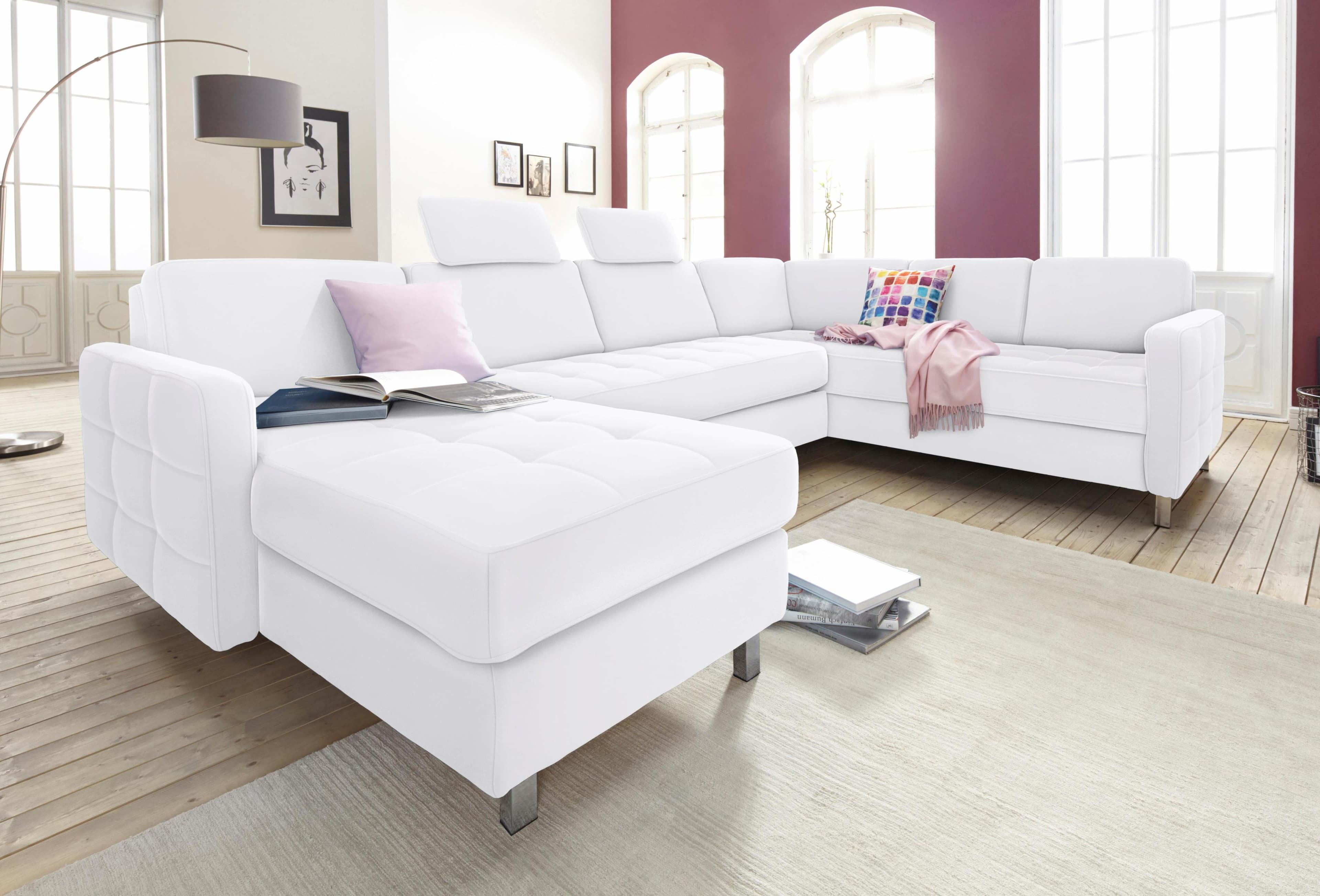 SIT & MORE Pablo U-Form Wohnlandschaft Altweiß mit Bettfunktion