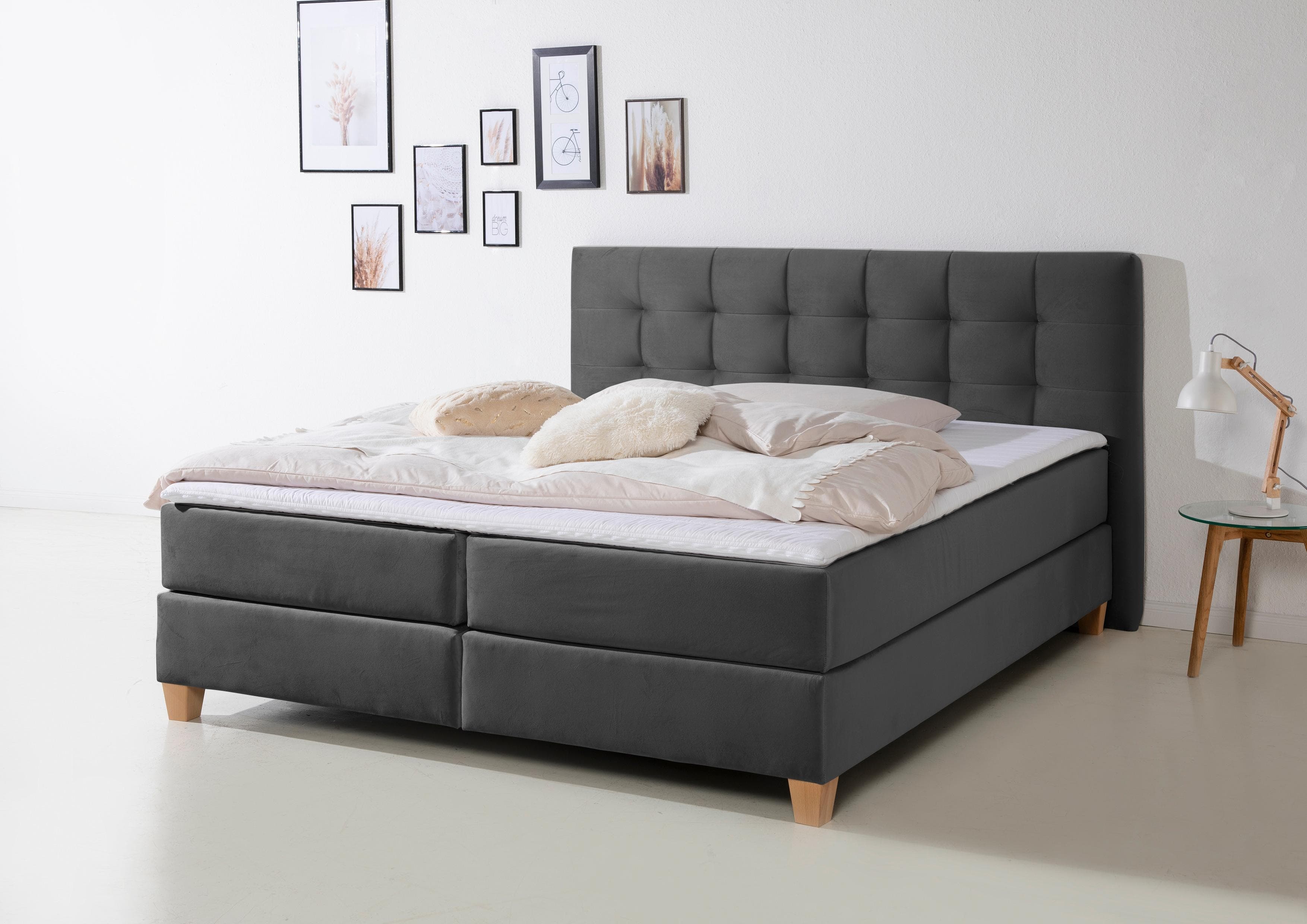 HOME AFFAIRE Boxspringbett Moulay Anthrazit mit Topper