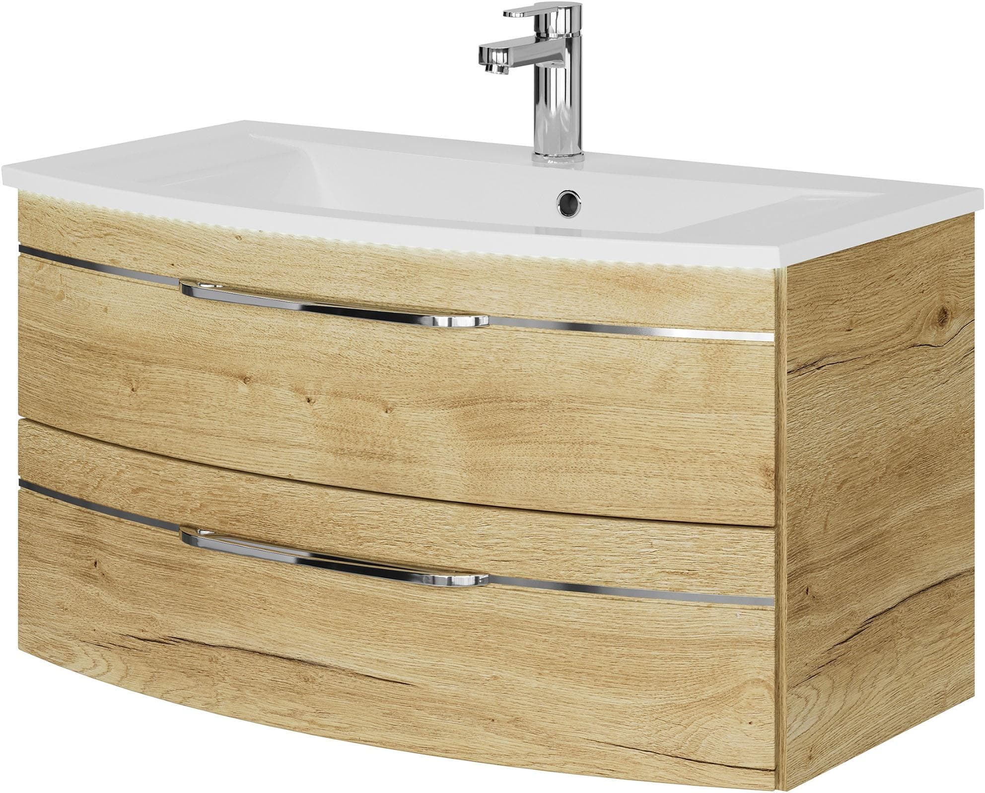 SAPHIR Waschtisch Set 91 cm Mineralmarmor Eiche Optik